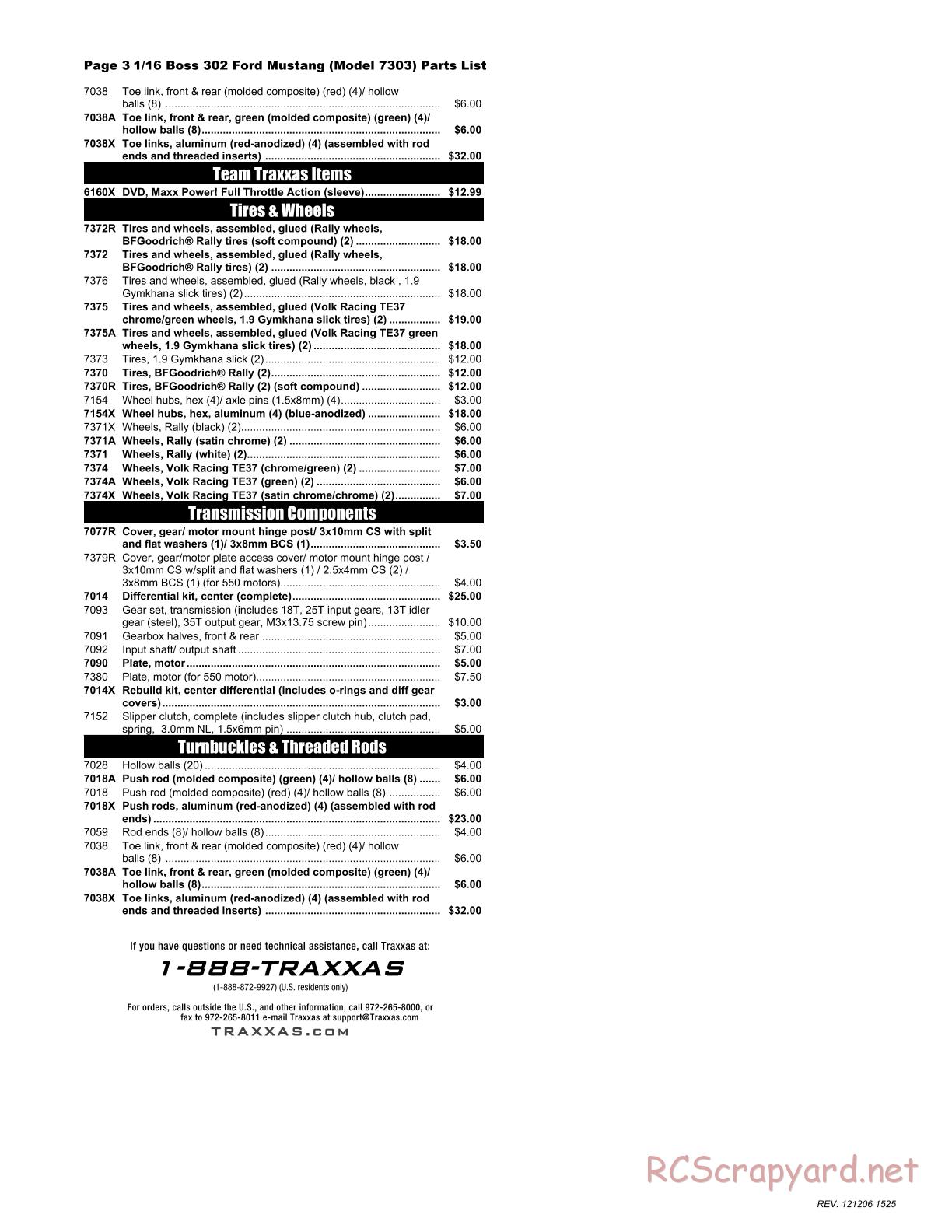 Traxxas - 1/16 Ford Mustang Boss 302 (2011) - Parts List - Page 3