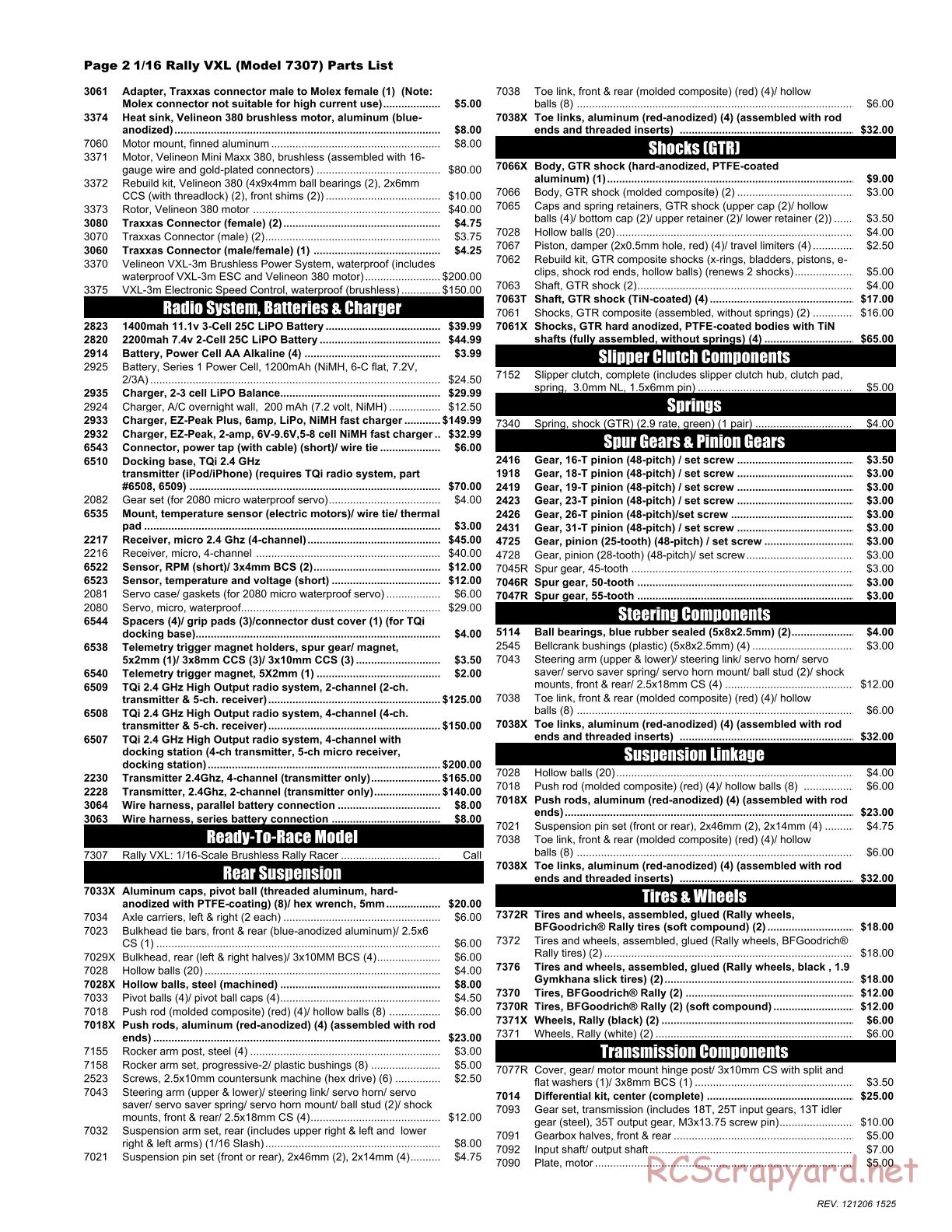 Traxxas - 1/16 Rally VXL (2010) - Parts List - Page 2