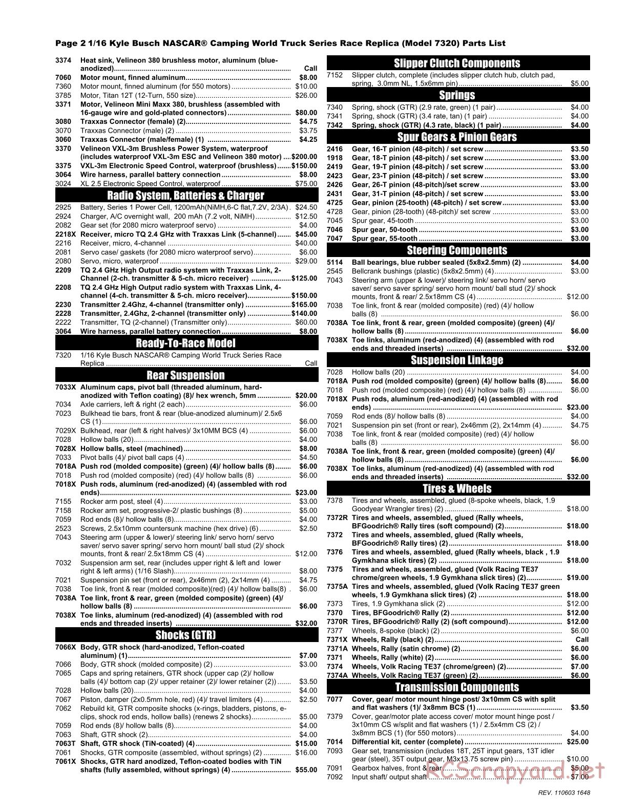 Traxxas - 1/16 Kyle Busch Race Replica (2011) - Parts List - Page 2