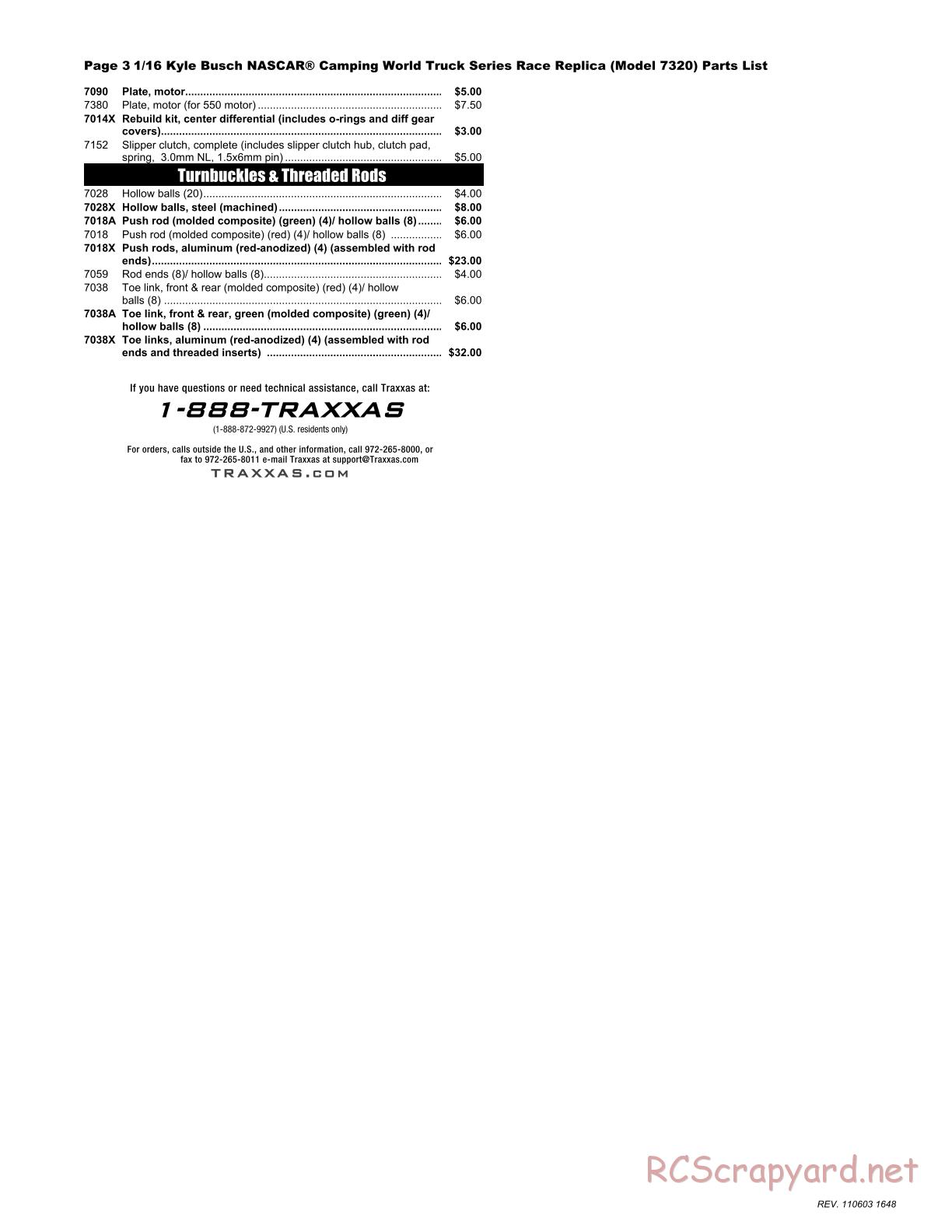 Traxxas - 1/16 Kyle Busch Race Replica (2011) - Parts List - Page 3