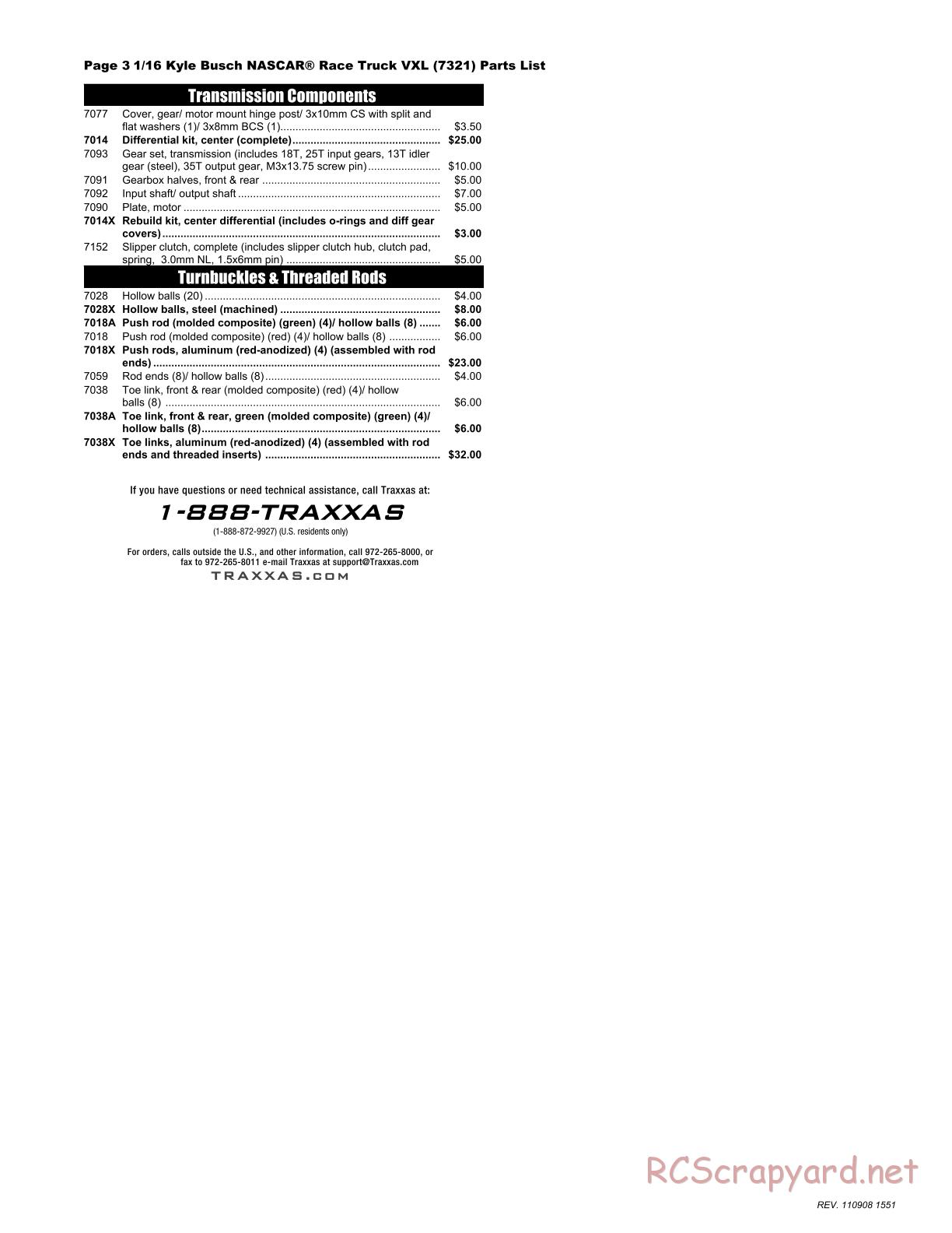 Traxxas - 1/16 Kyle Busch Race Replica (Brushless) (2011) - Parts List - Page 3
