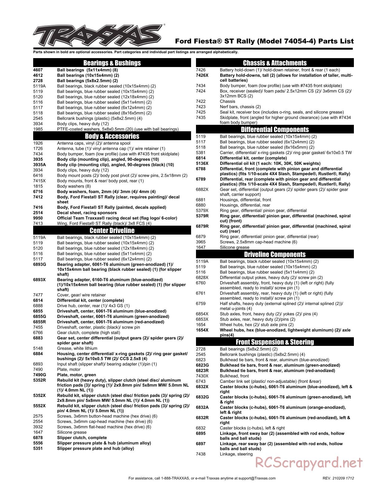 Traxxas - Ford Fiesta ST Rally - Parts List - Page 1