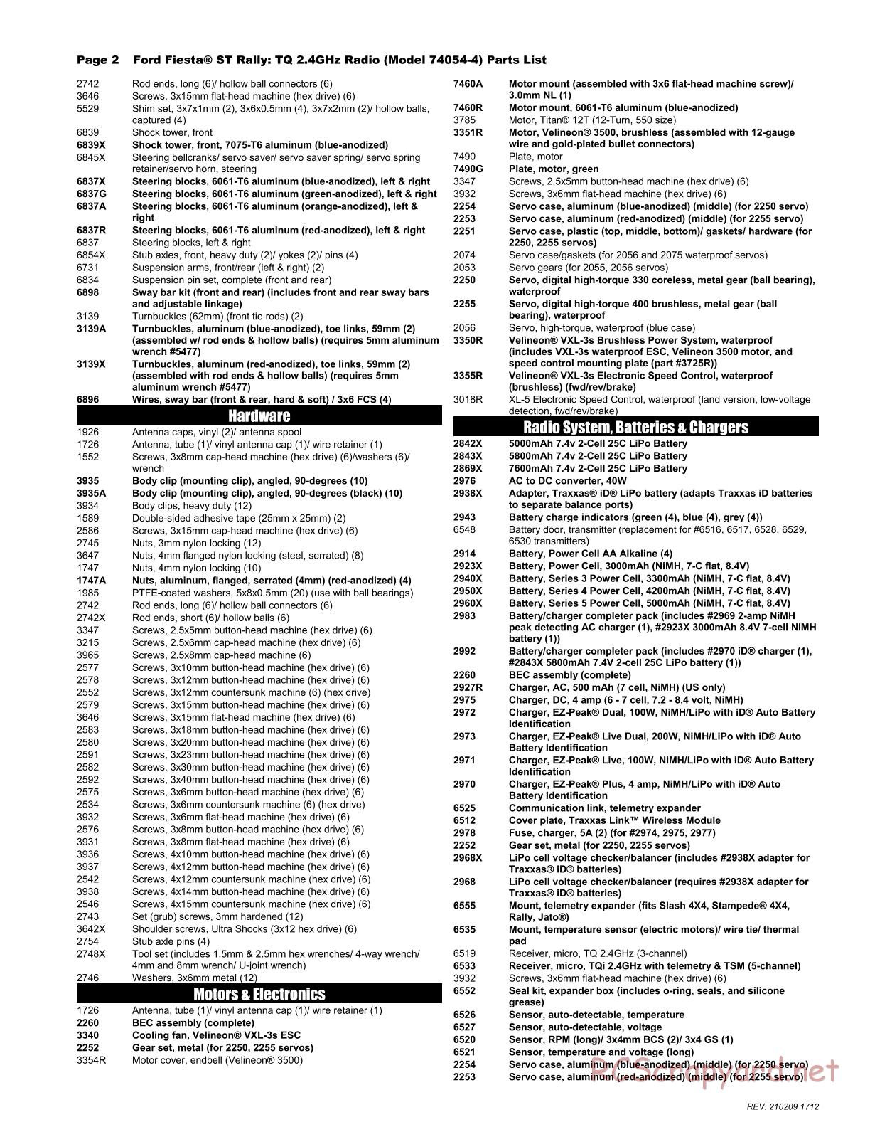 Traxxas - Ford Fiesta ST Rally - Parts List - Page 2