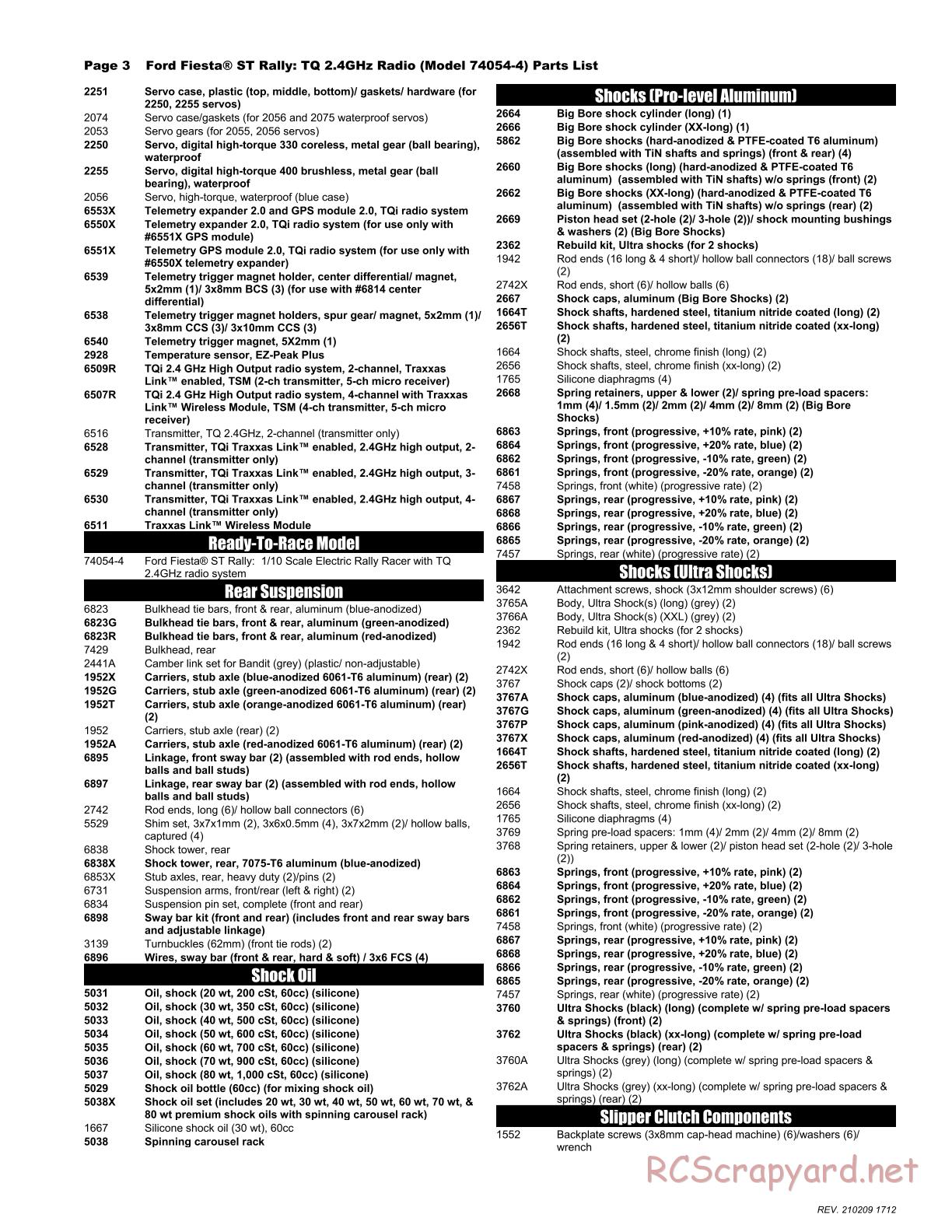 Traxxas - Ford Fiesta ST Rally - Parts List - Page 3