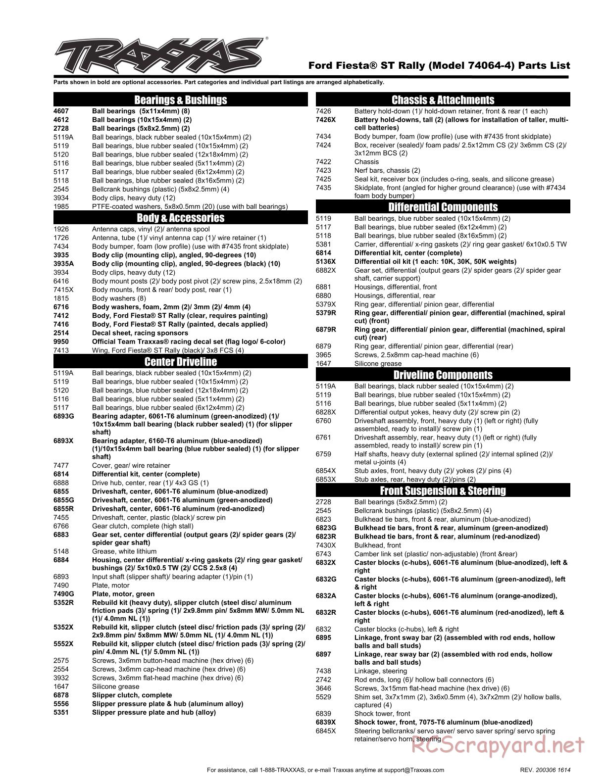 Traxxas - VR46 Ford Fiesta ST Rally SE (2018) - Parts List - Page 1