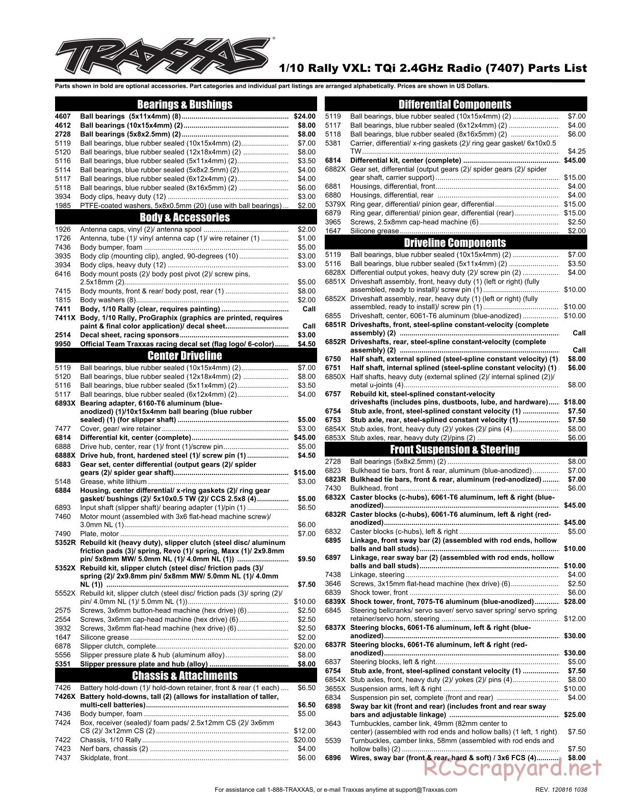 Traxxas - Rally (2012) - Parts List - Page 1