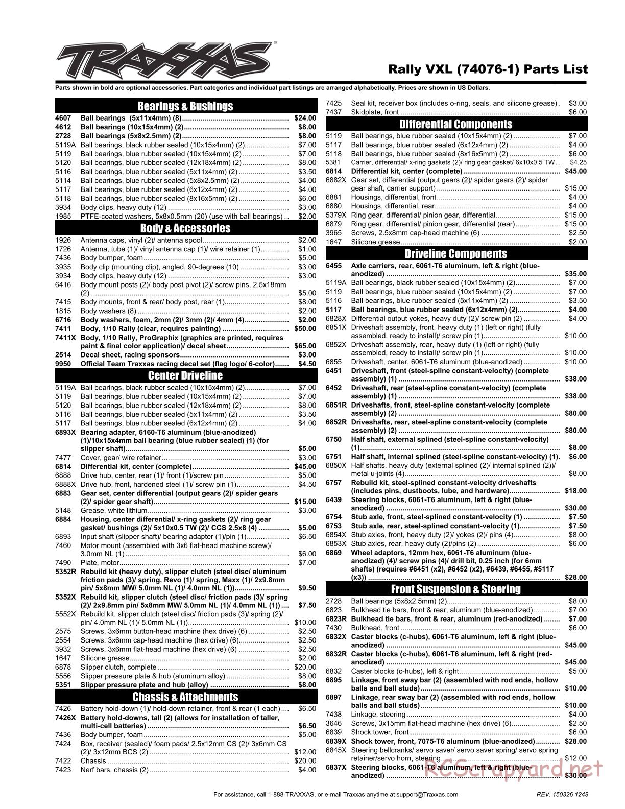 Traxxas - Rally (2015) - Parts List - Page 1