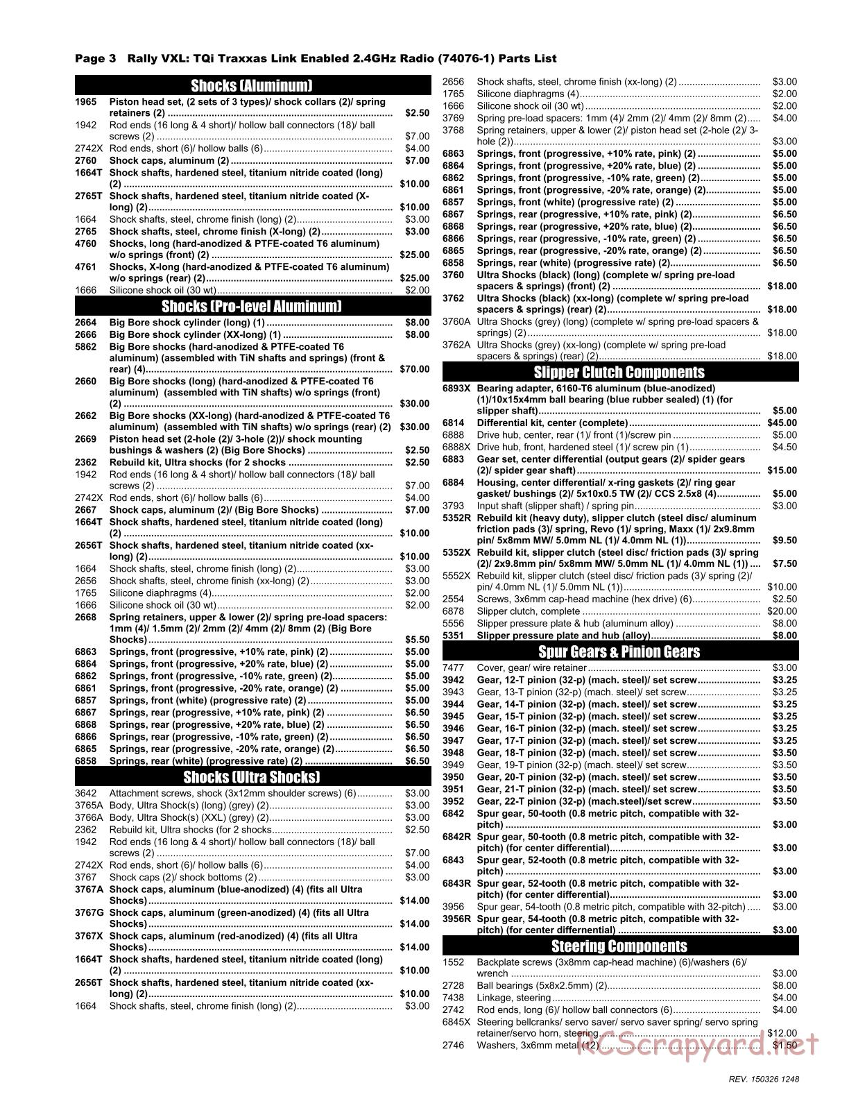 Traxxas - Rally (2015) - Parts List - Page 3