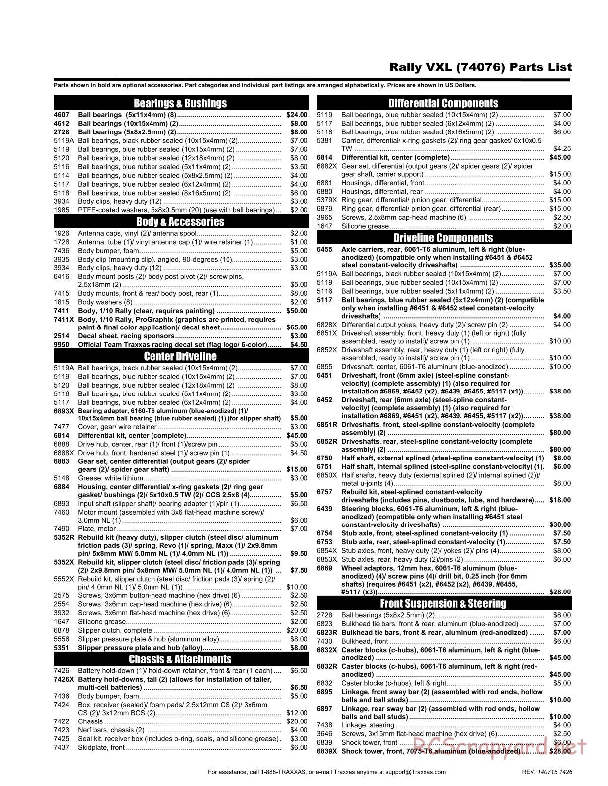 Traxxas - Rally (2014) - Parts List - Page 1