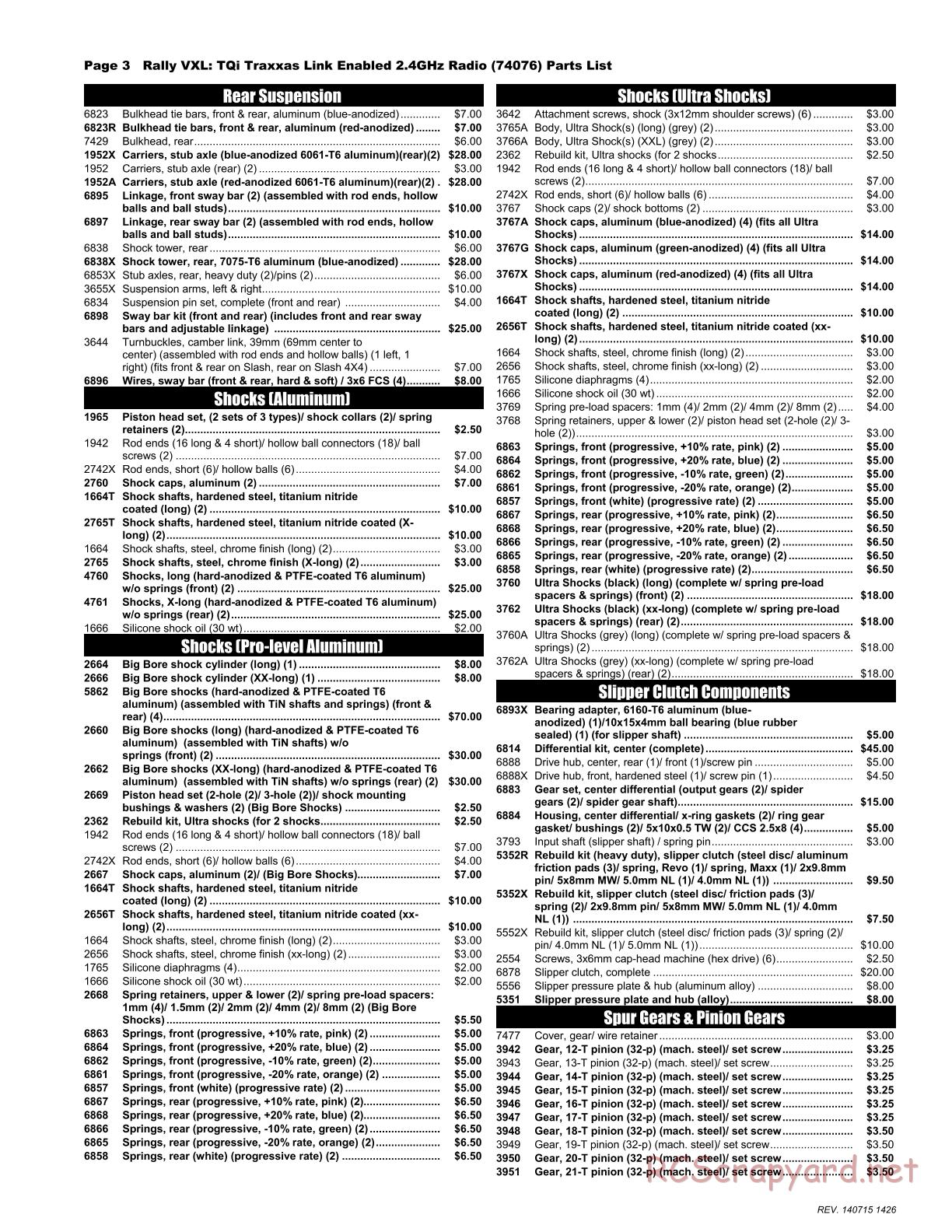 Traxxas - Rally (2014) - Parts List - Page 3