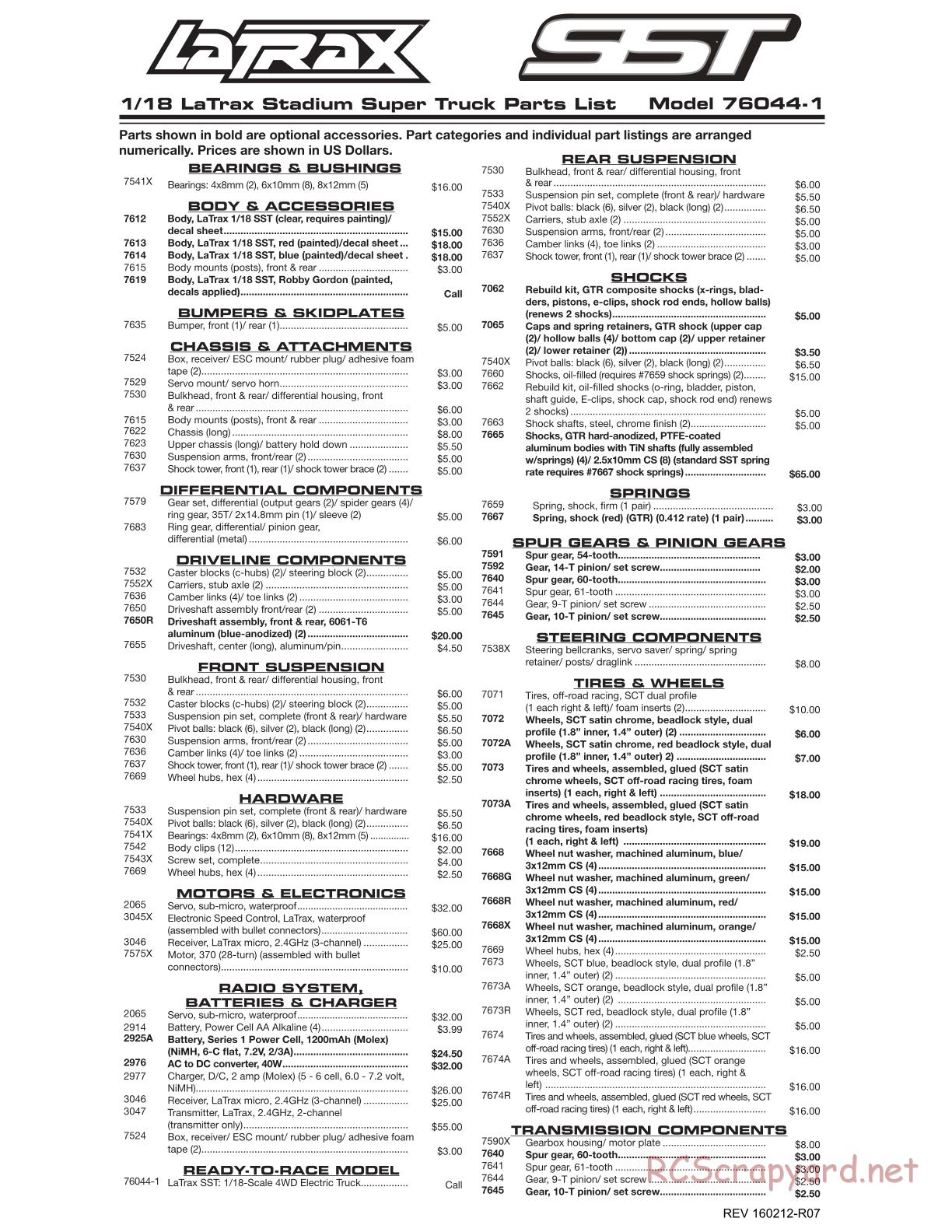 Traxxas - LaTrax SST (2014) - Parts List - Page 1