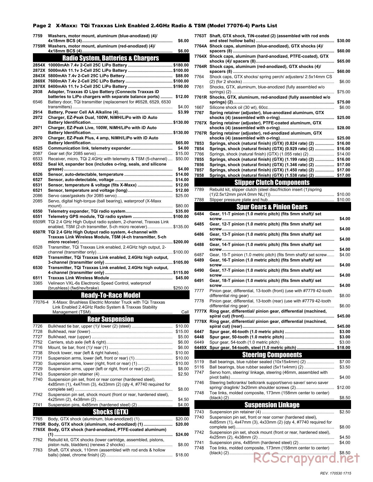 Traxxas - X-Maxx 4x4 TSM (2015) - Parts List - Page 2