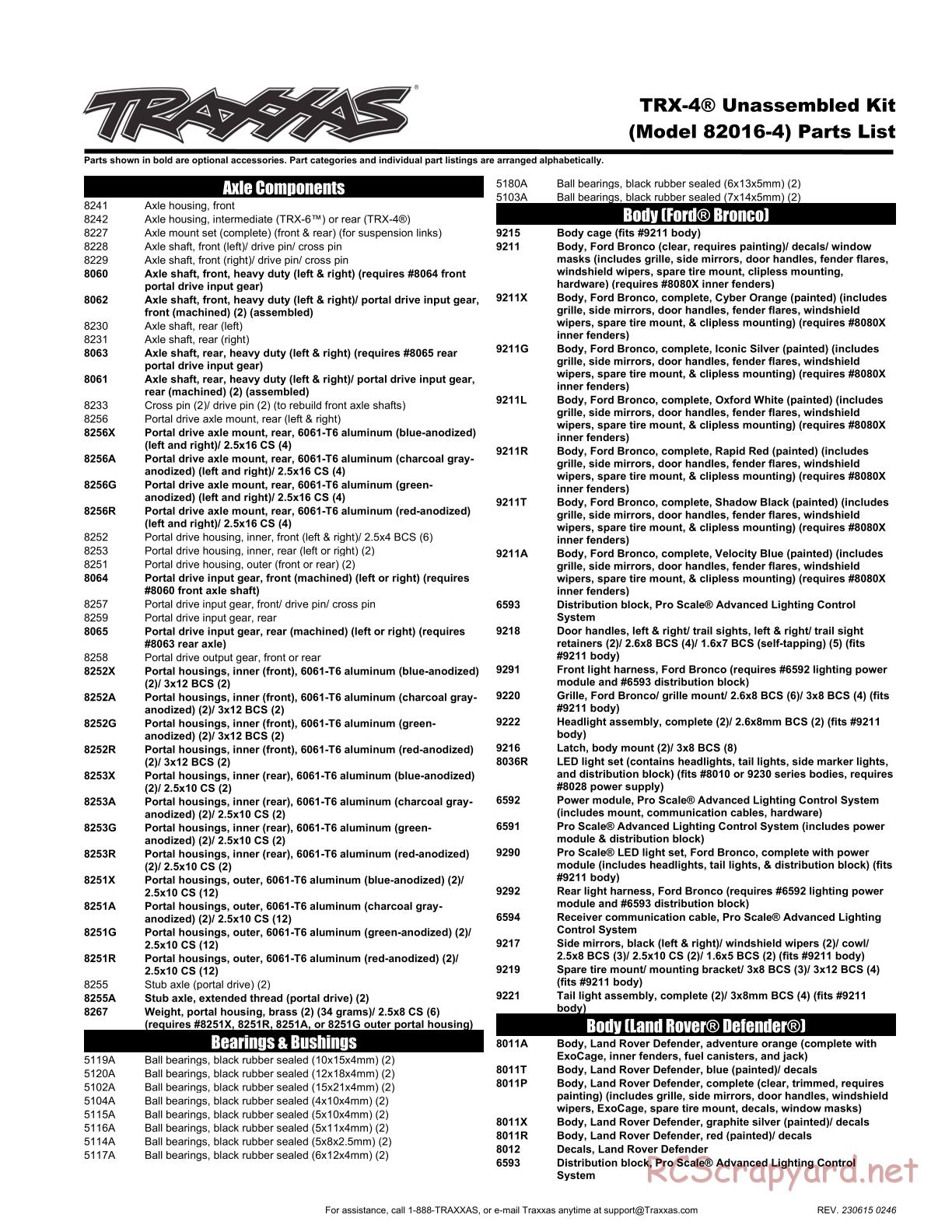 Traxxas - TRX-4 Chassis (2018) - Parts List - Page 1