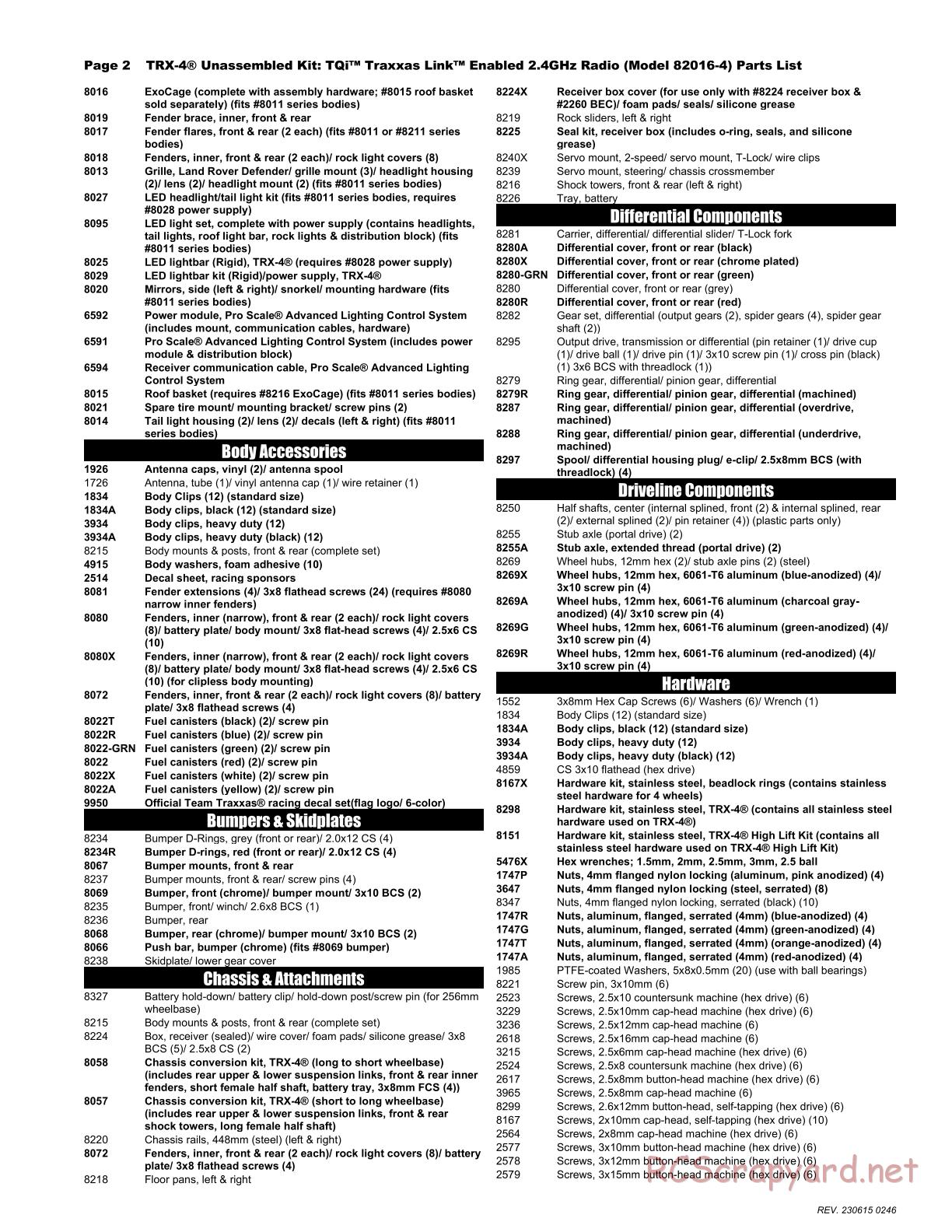 Traxxas - TRX-4 Chassis (2018) - Parts List - Page 2
