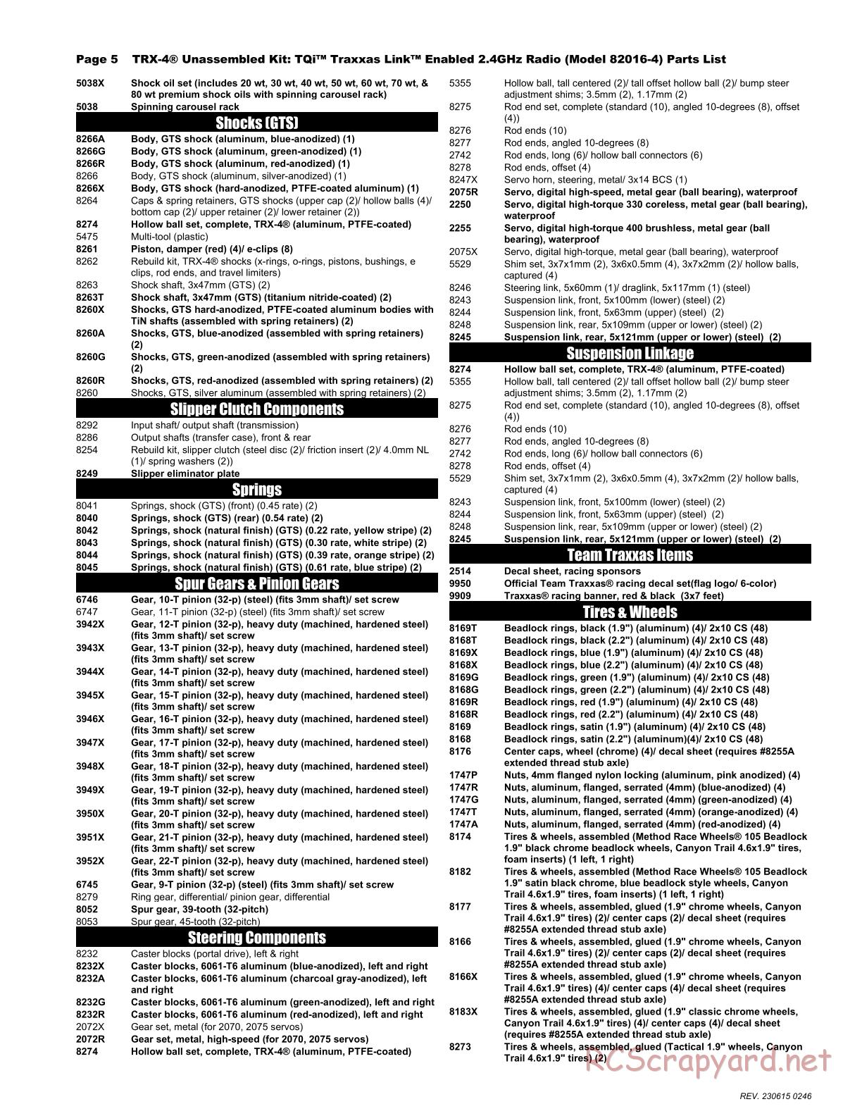 Traxxas - TRX-4 Chassis (2018) - Parts List - Page 5