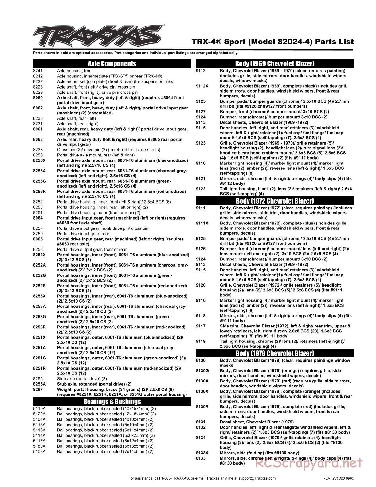 Traxxas - TRX-4 Sport - Parts List - Page 1