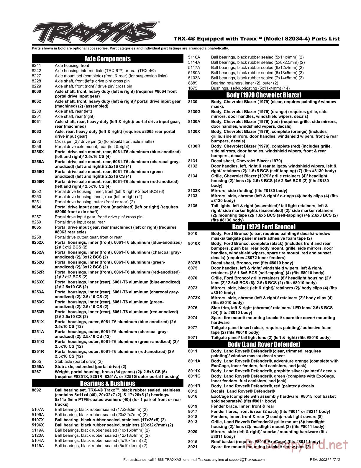 Traxxas - TRX-4 Equipped with Traxx - Parts List - Page 1