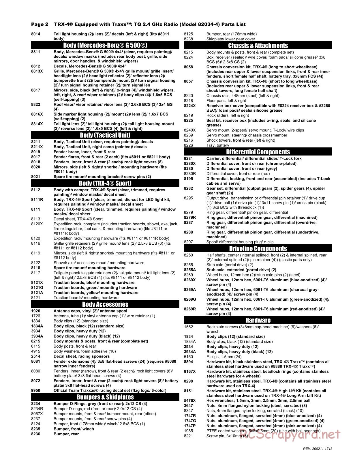 Traxxas - TRX-4 Equipped with Traxx - Parts List - Page 2