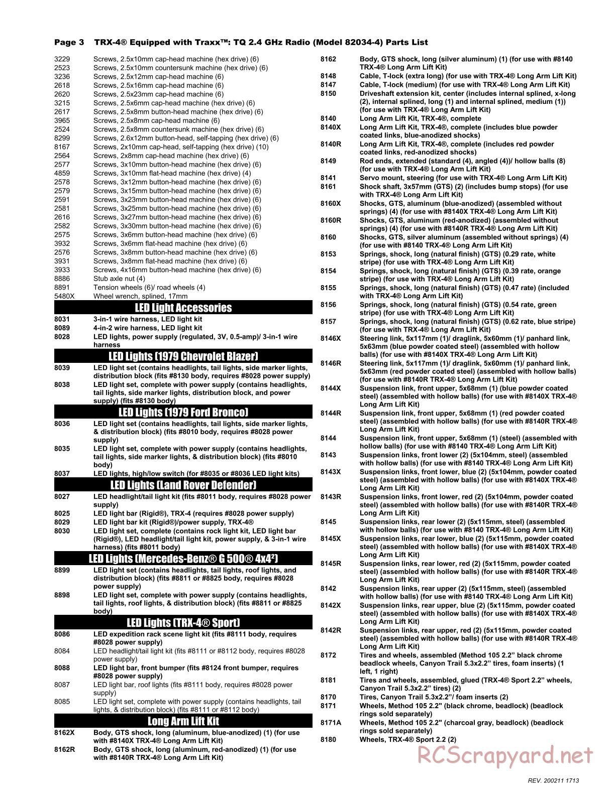 Traxxas - TRX-4 Equipped with Traxx - Parts List - Page 3