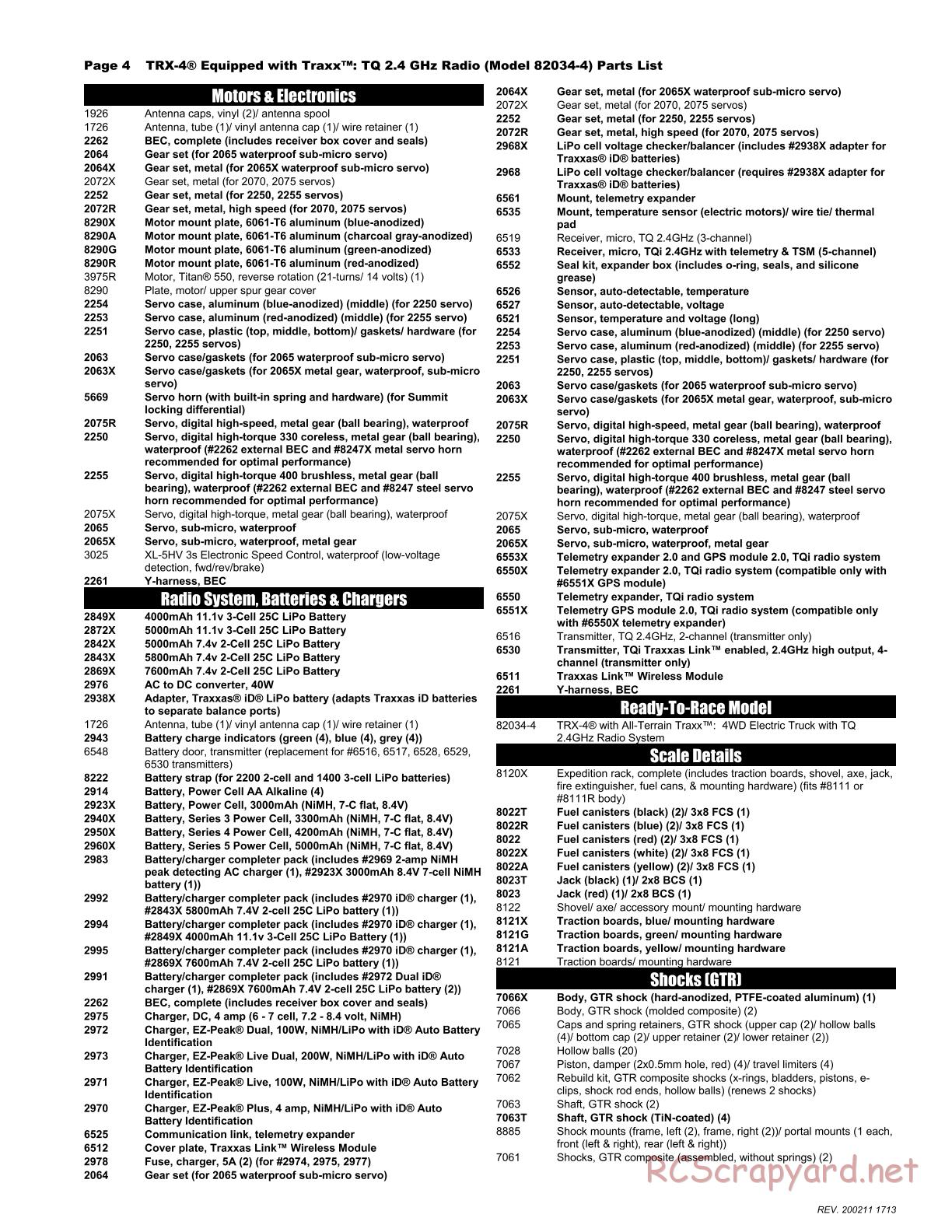 Traxxas - TRX-4 Equipped with Traxx - Parts List - Page 4