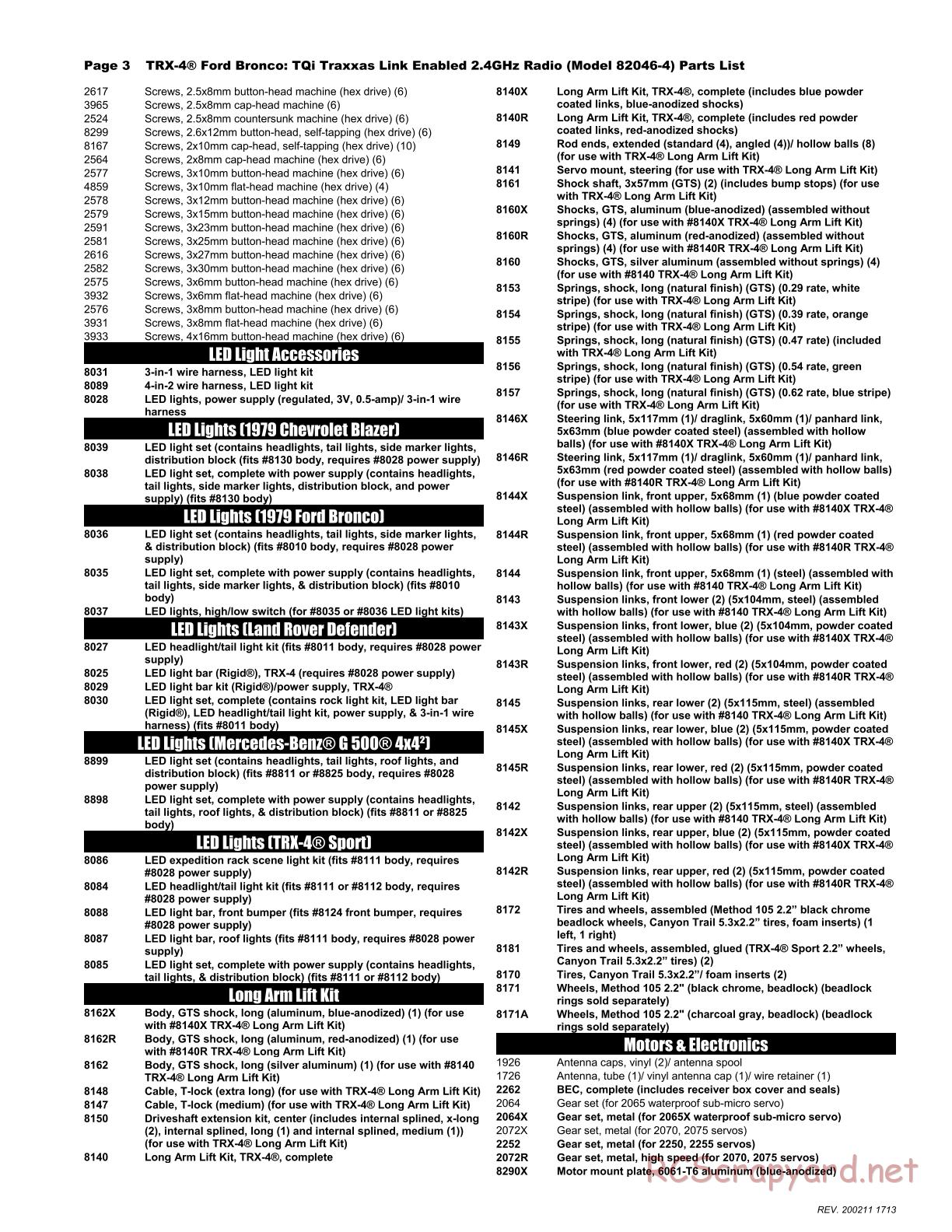 Traxxas - TRX-4 Ford Bronco - Parts List - Page 3