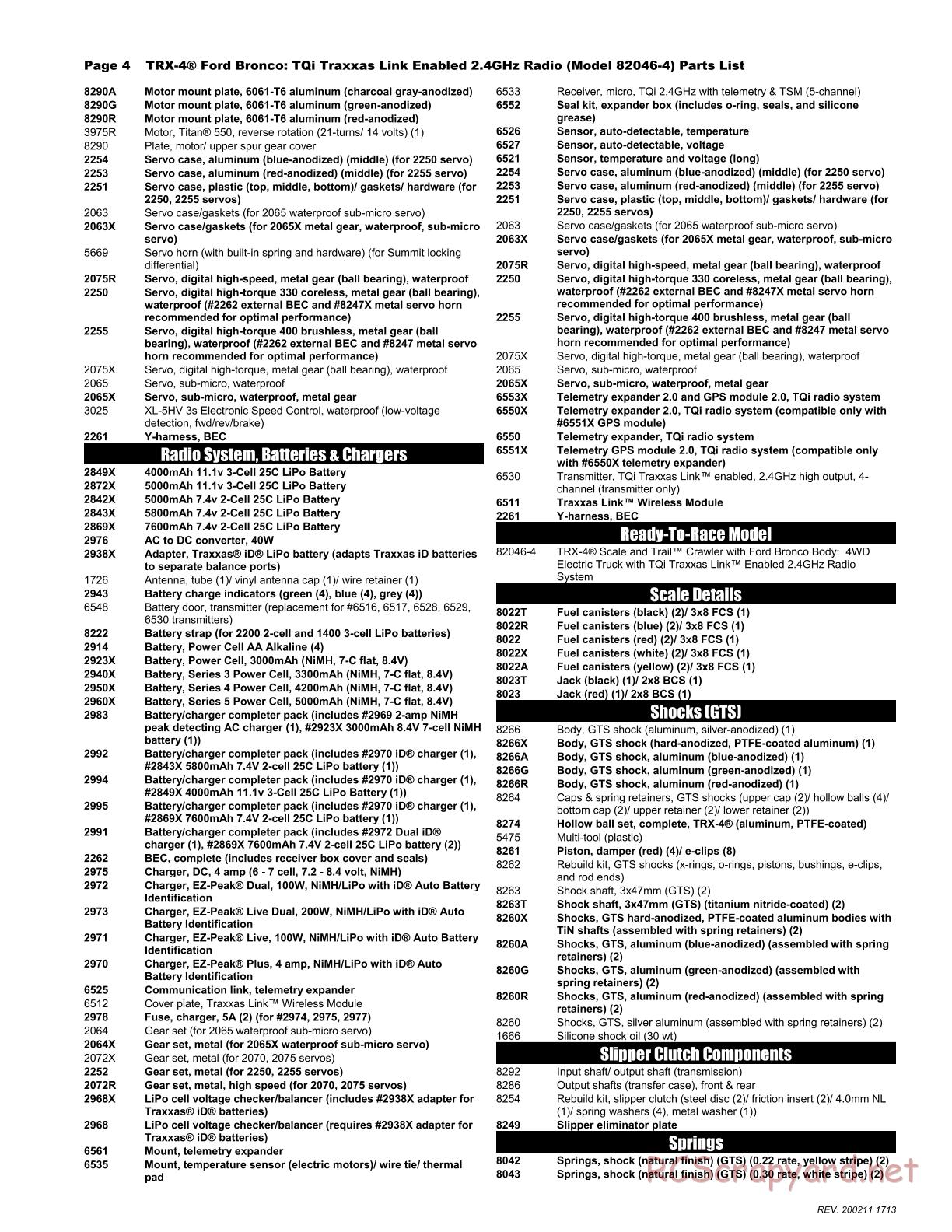 Traxxas - TRX-4 Ford Bronco - Parts List - Page 4
