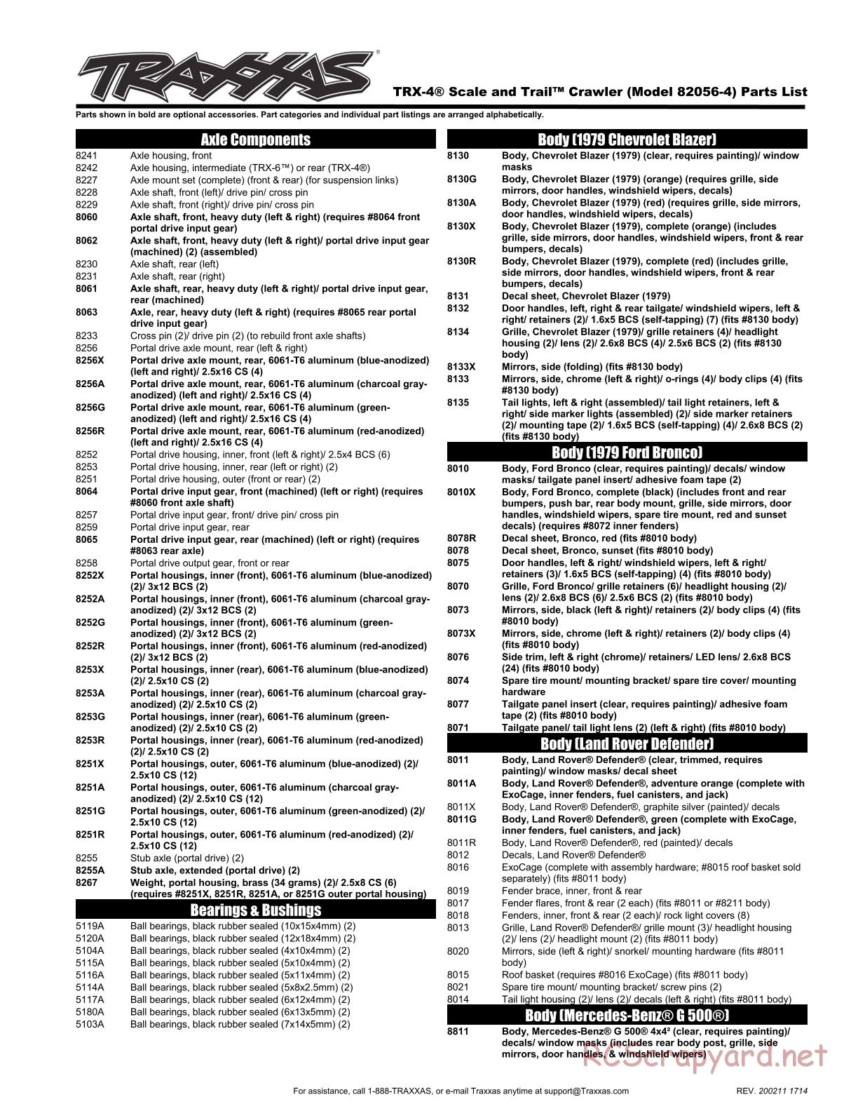 Traxxas - TRX-4 Land Rover Defender - Parts List - Page 1