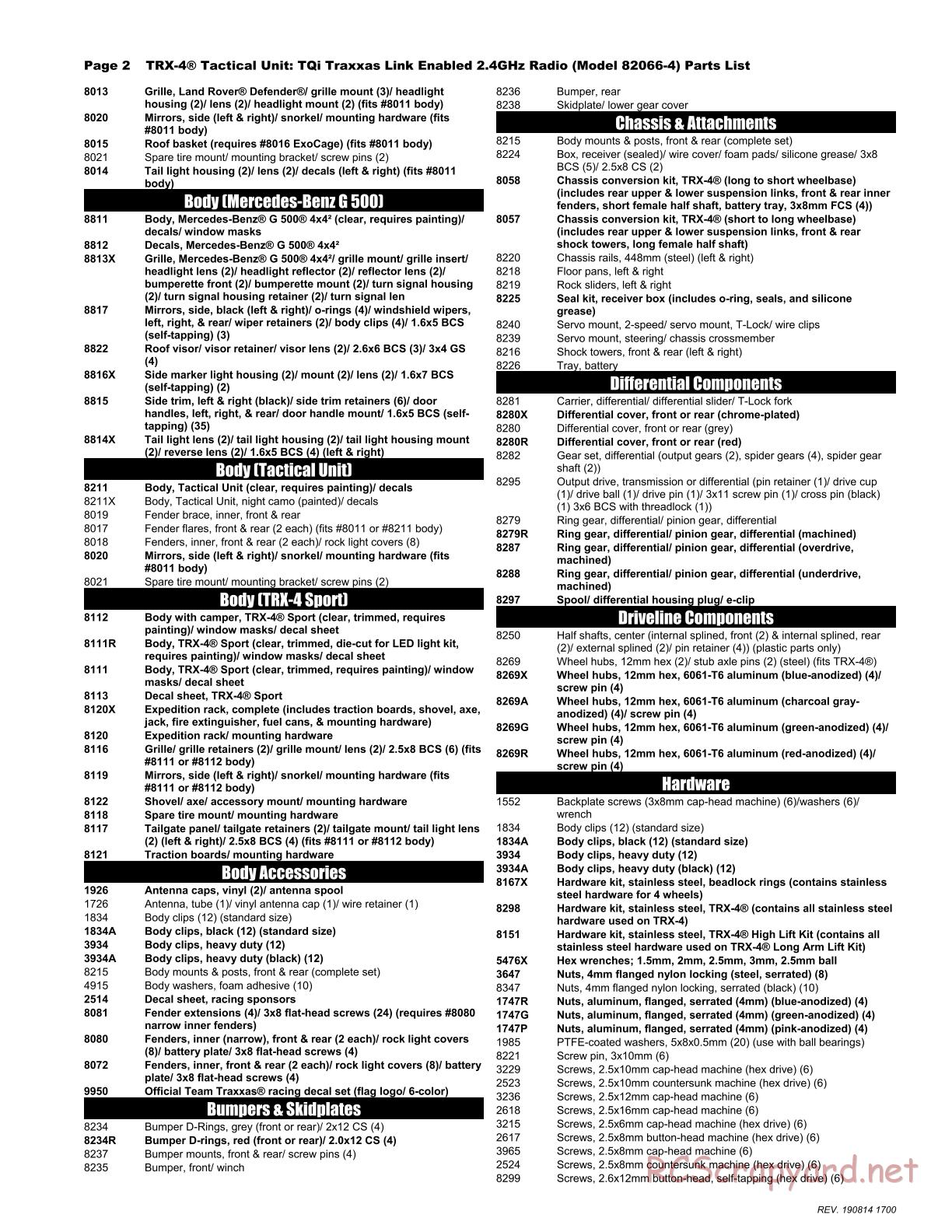 Traxxas - TRX-4 Tactical Unit (2018) - Parts List - Page 2