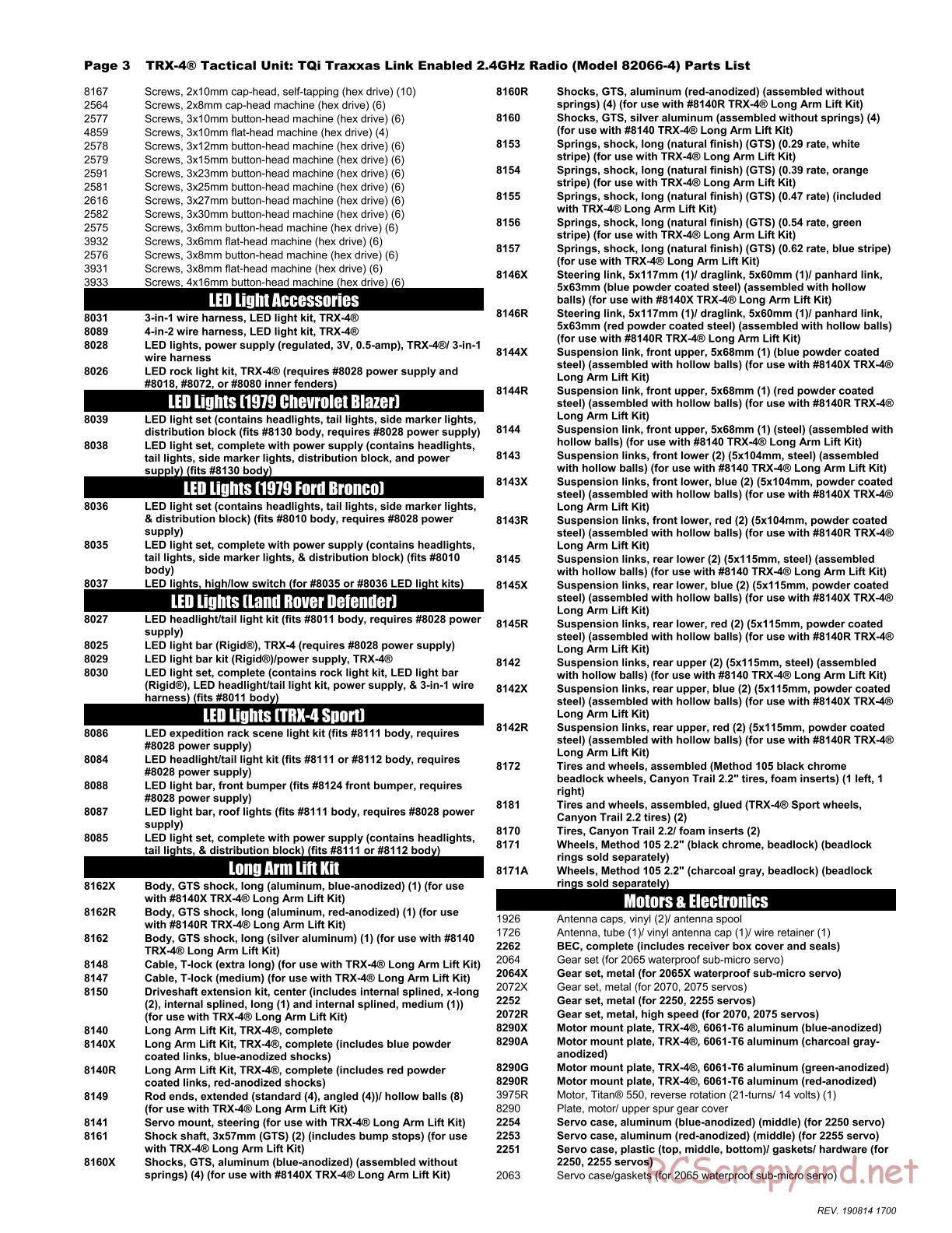 Traxxas - TRX-4 Tactical Unit (2018) - Parts List - Page 3