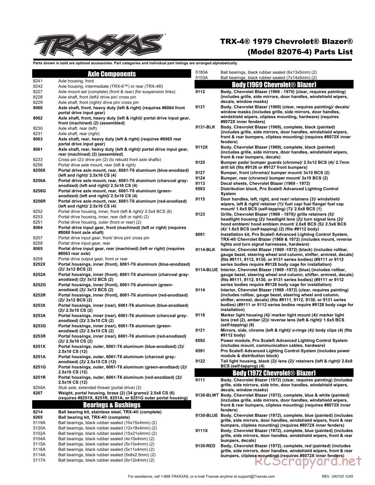 Traxxas - TRX-4 Chevrolet K5 Blazer (2019) - Parts List - Page 1