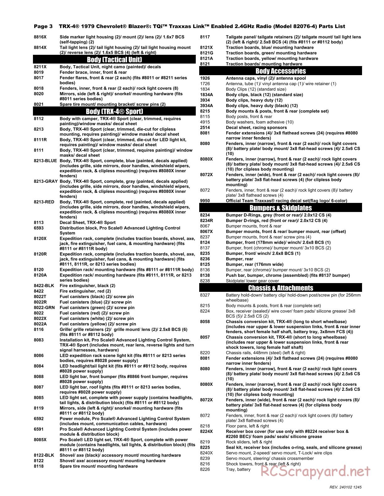 Traxxas - TRX-4 Chevrolet K5 Blazer (2019) - Parts List - Page 3