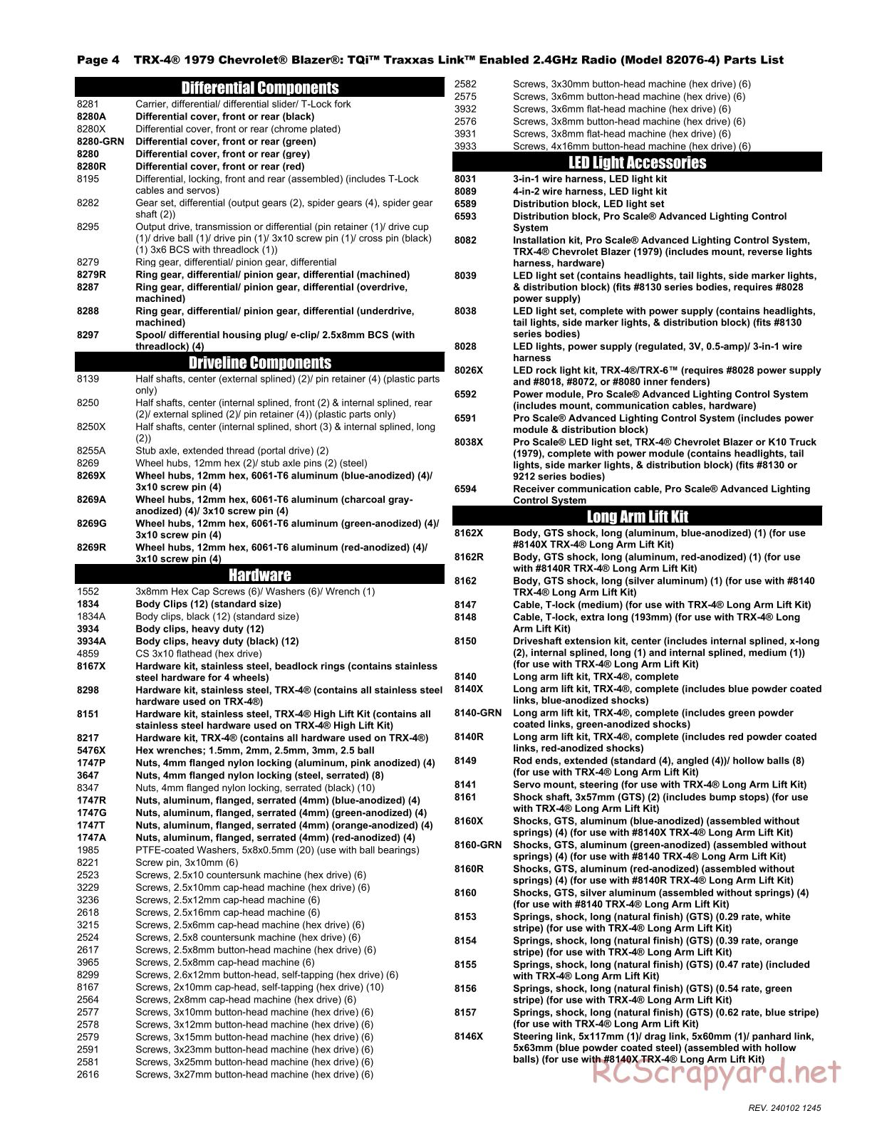 Traxxas - TRX-4 Chevrolet K5 Blazer (2019) - Parts List - Page 4