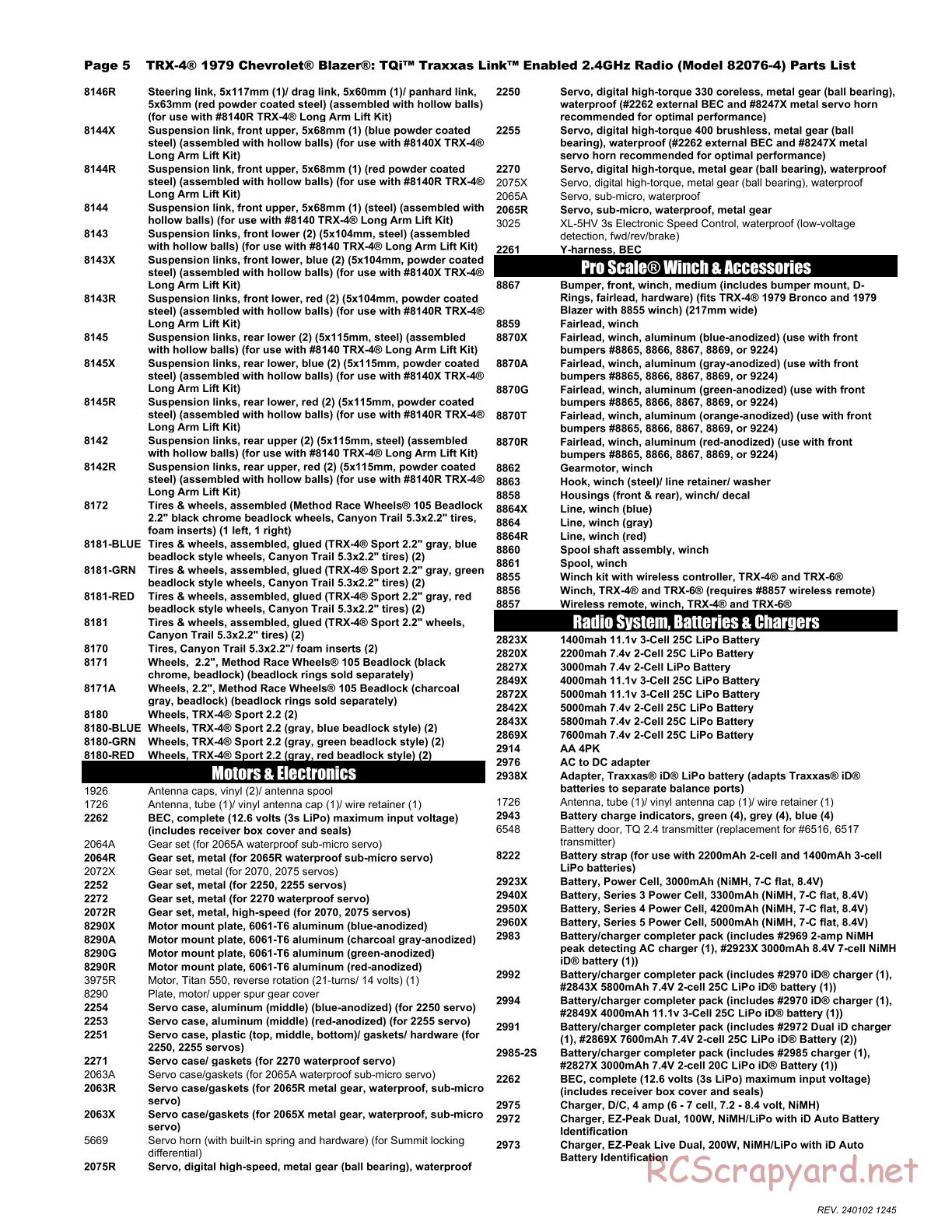 Traxxas - TRX-4 Chevrolet K5 Blazer (2019) - Parts List - Page 5