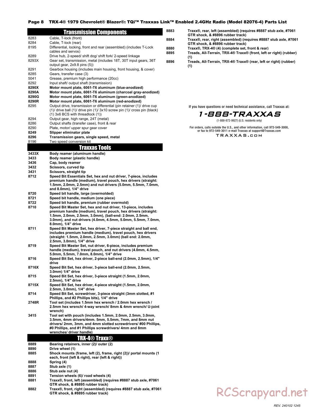 Traxxas - TRX-4 Chevrolet K5 Blazer (2019) - Parts List - Page 8