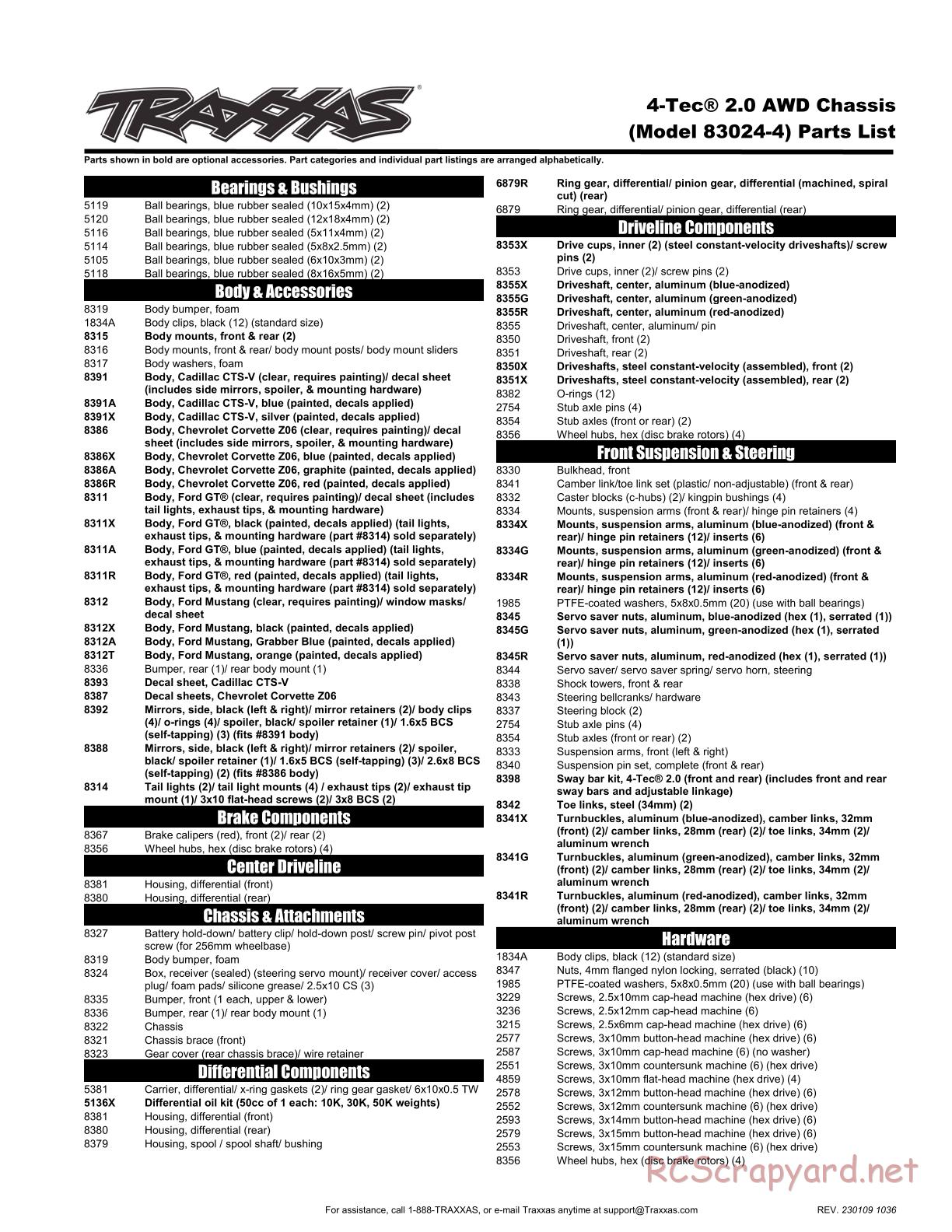 Traxxas - 4-Tec 2.0 XL-5 - Parts List - Page 1