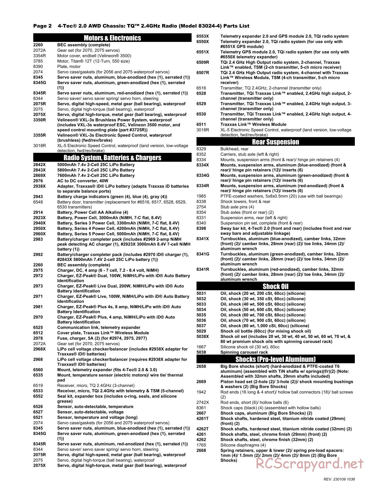 Traxxas - 4-Tec 2.0 XL-5 - Parts List - Page 2