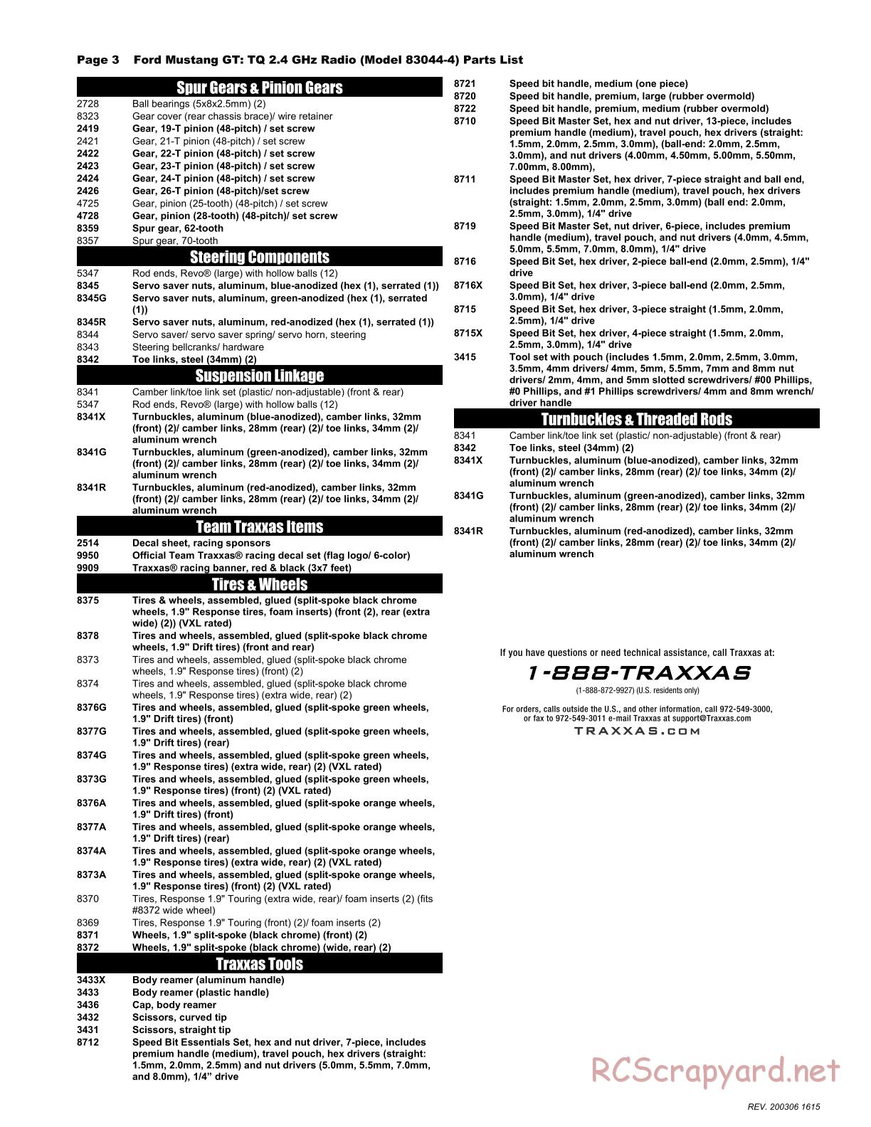 Traxxas - Ford Mustang GT - Parts List - Page 3