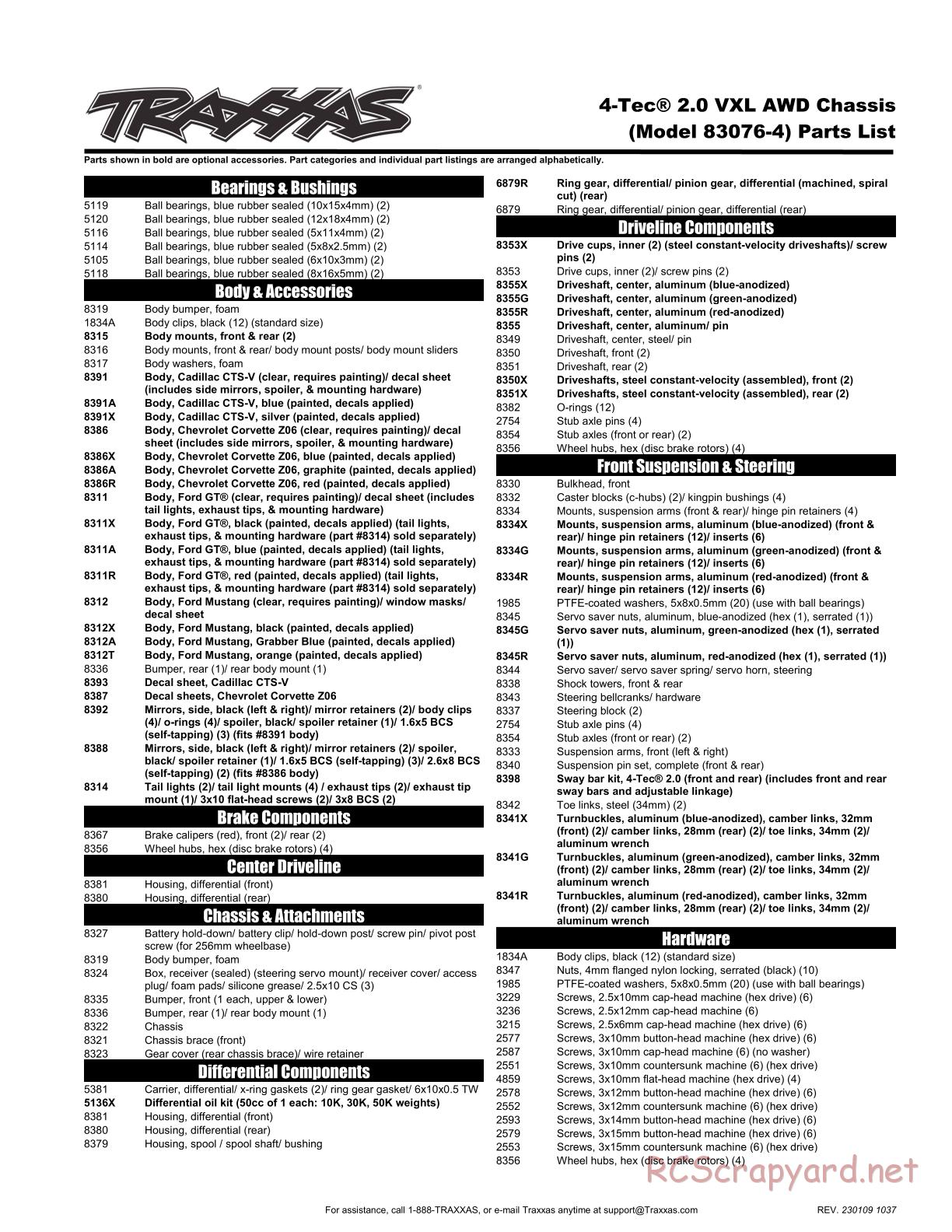 Traxxas - 4-Tec 2.0 VXL (2017) - Parts List - Page 1