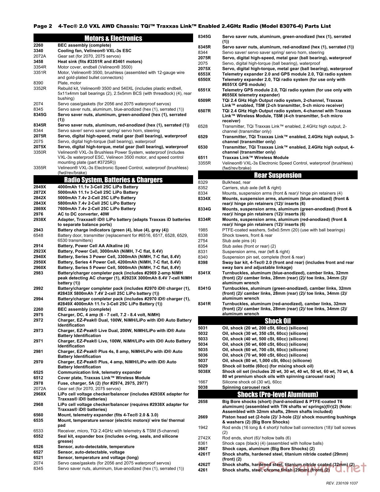 Traxxas - 4-Tec 2.0 VXL (2017) - Parts List - Page 2