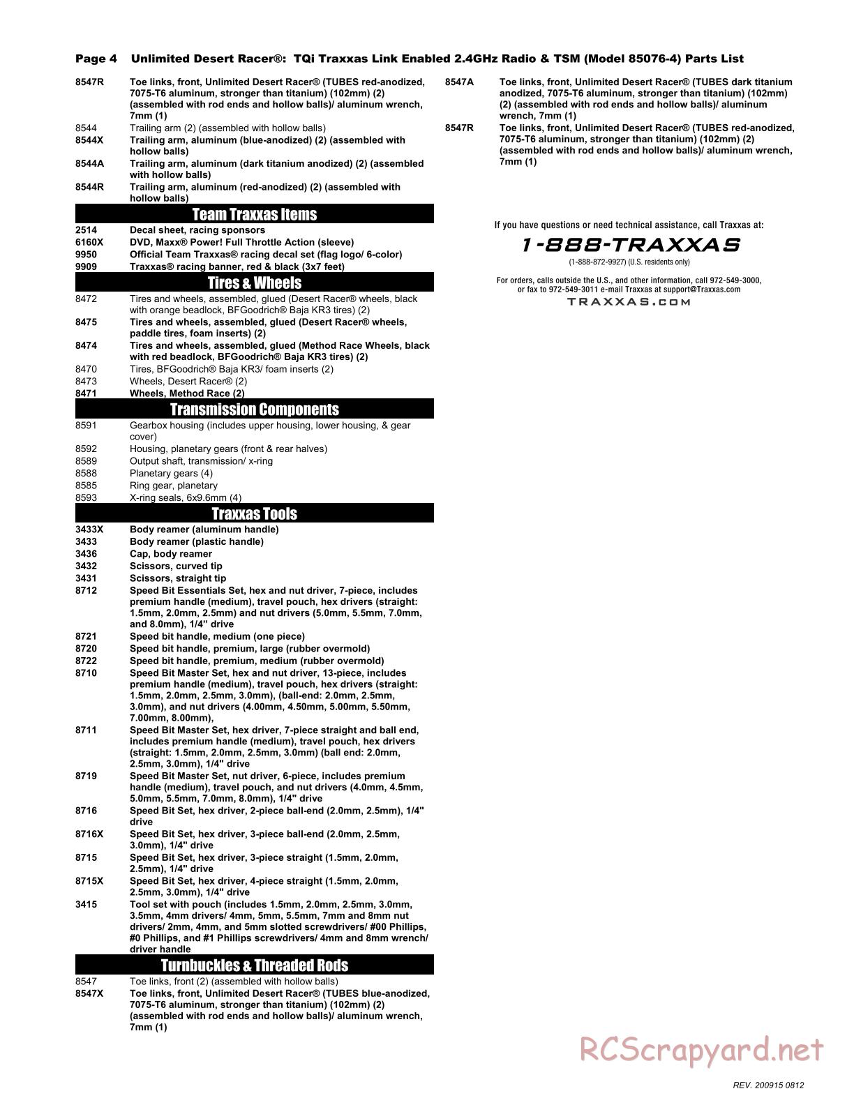 Traxxas - Unlimited Desert Racer VXL TSM (2018) - Parts List - Page 4