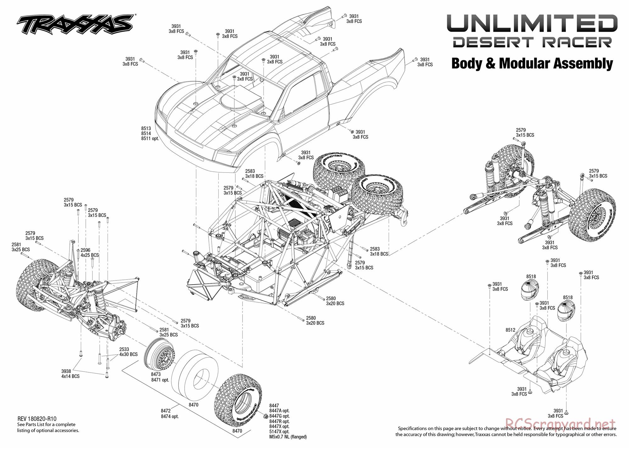 Traxxas - Unlimited Desert Racer VXL TSM (2018) - Exploded Views - Page 1