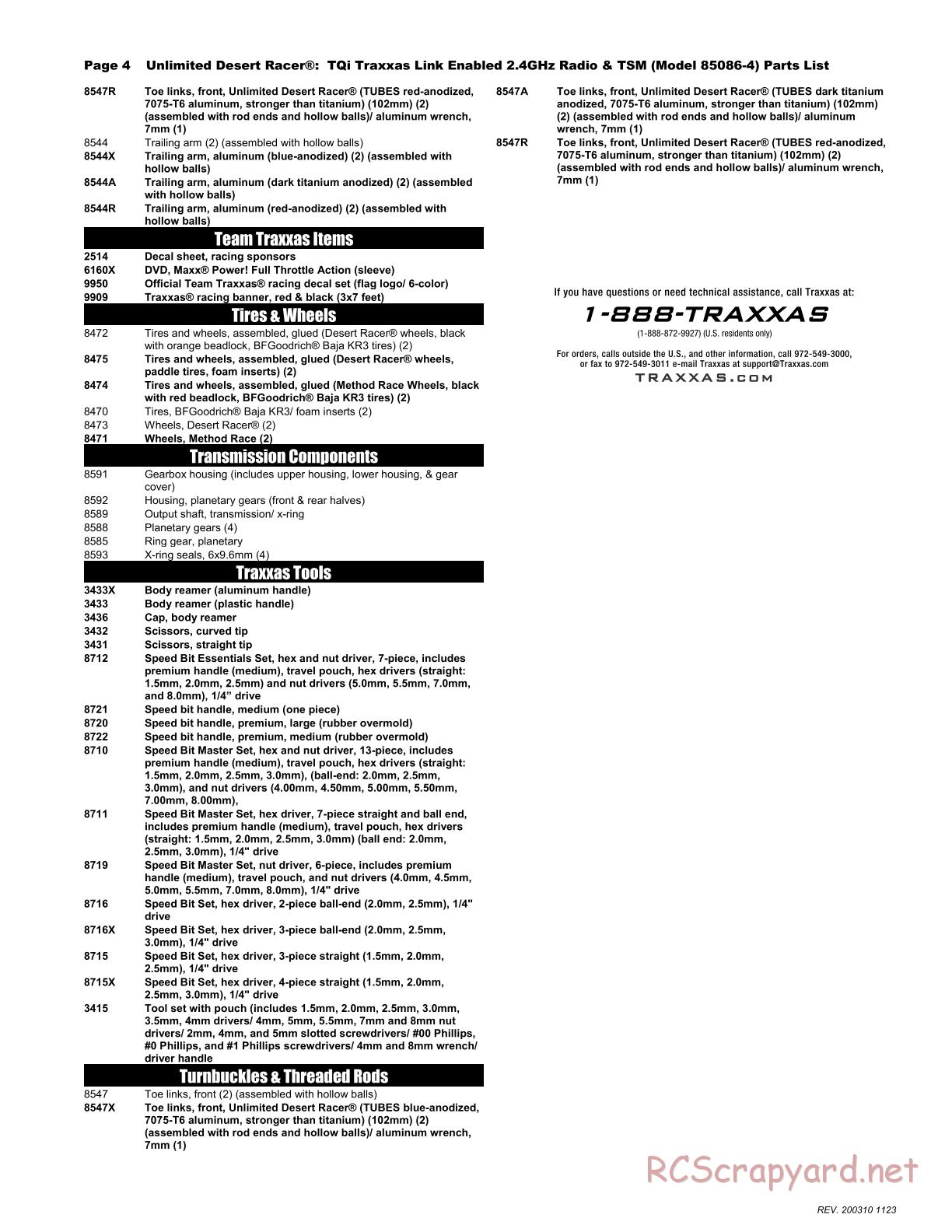 Traxxas - Unlimited Desert Racer VXL TSM - Parts List - Page 4