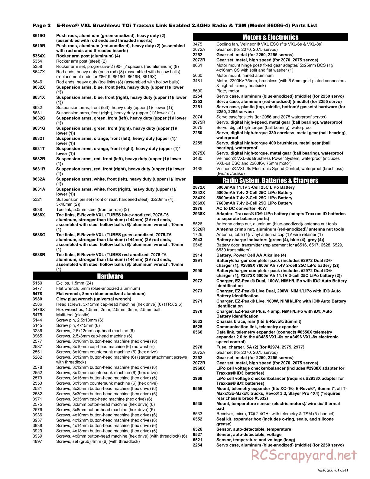 Traxxas - E-Revo VXL TSM (2018) - Parts List - Page 2