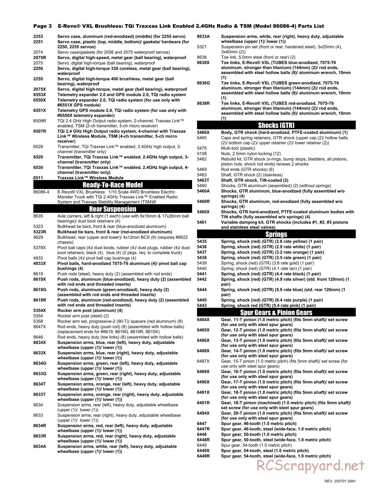 Traxxas - E-Revo VXL TSM (2018) - Parts List - Page 3
