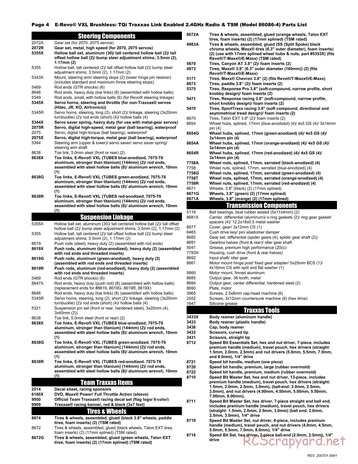 Traxxas - E-Revo VXL TSM (2018) - Parts List - Page 4