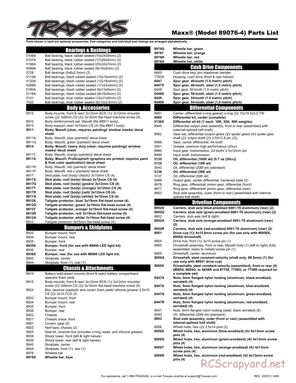 Traxxas - Maxx - Parts List - Page 1