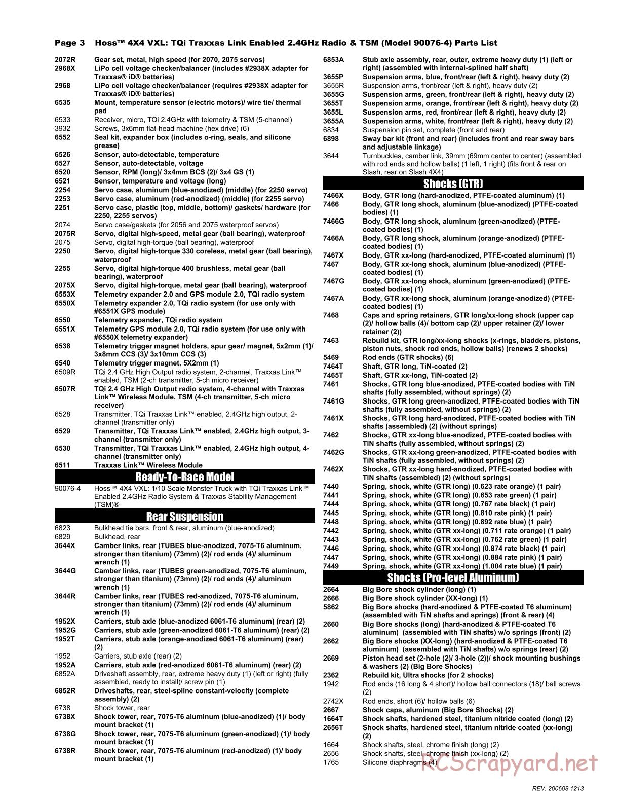 Traxxas - Hoss 4x4 VXL (2020) - Parts List - Page 3