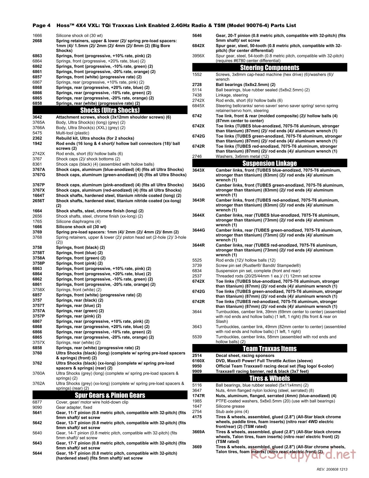 Traxxas - Hoss 4x4 VXL (2020) - Parts List - Page 4