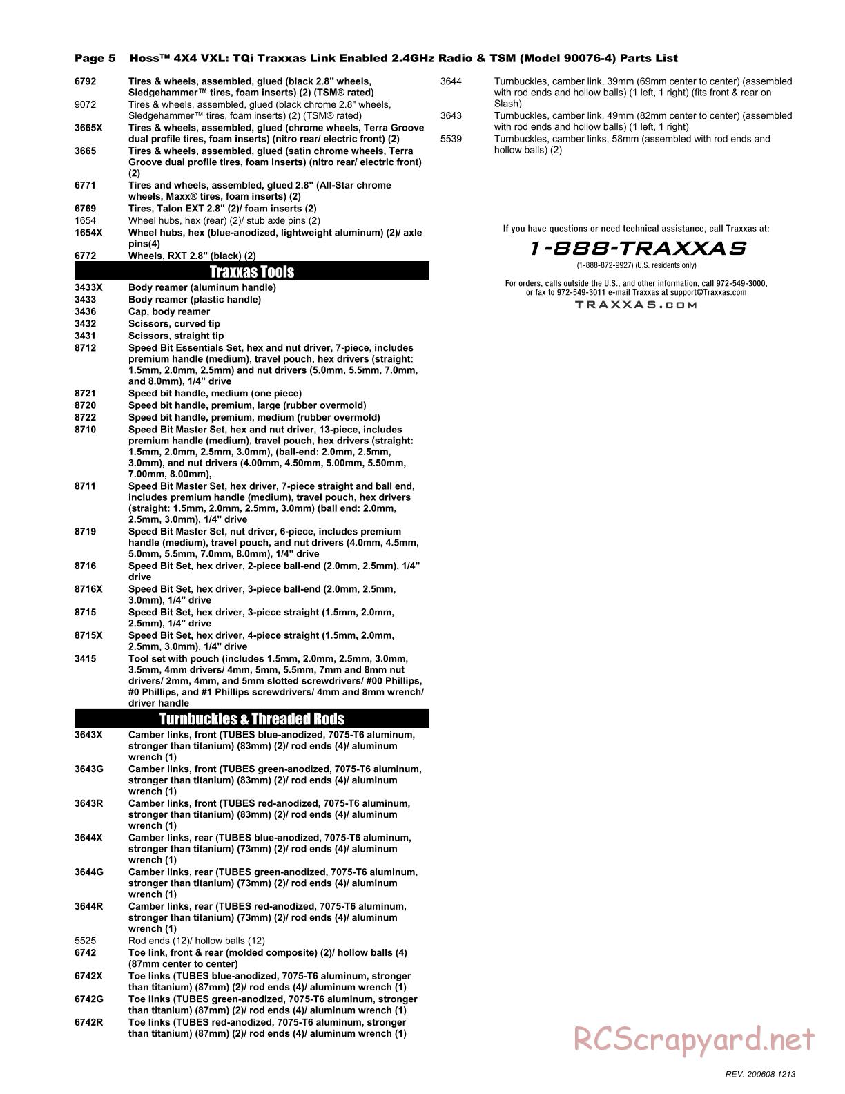Traxxas - Hoss 4x4 VXL (2020) - Parts List - Page 5