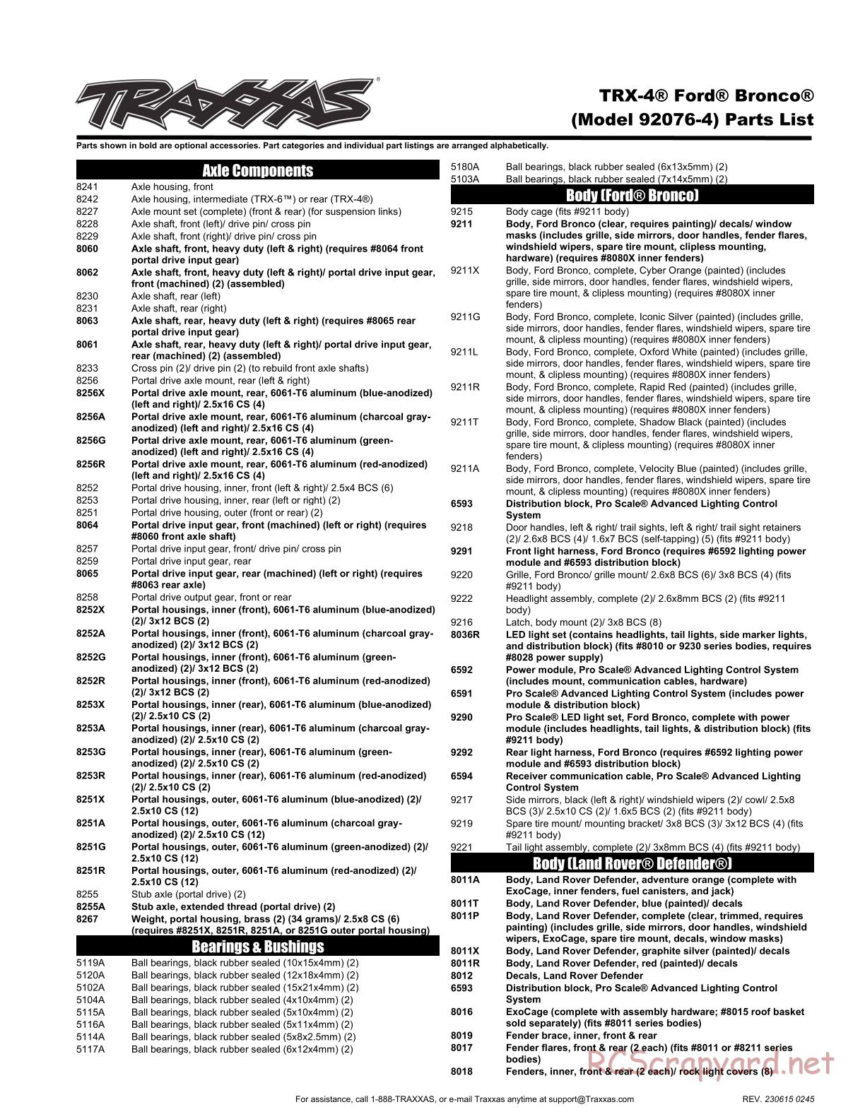 Traxxas - TRX-4 Ford Bronco (2021) - Parts List - Page 1